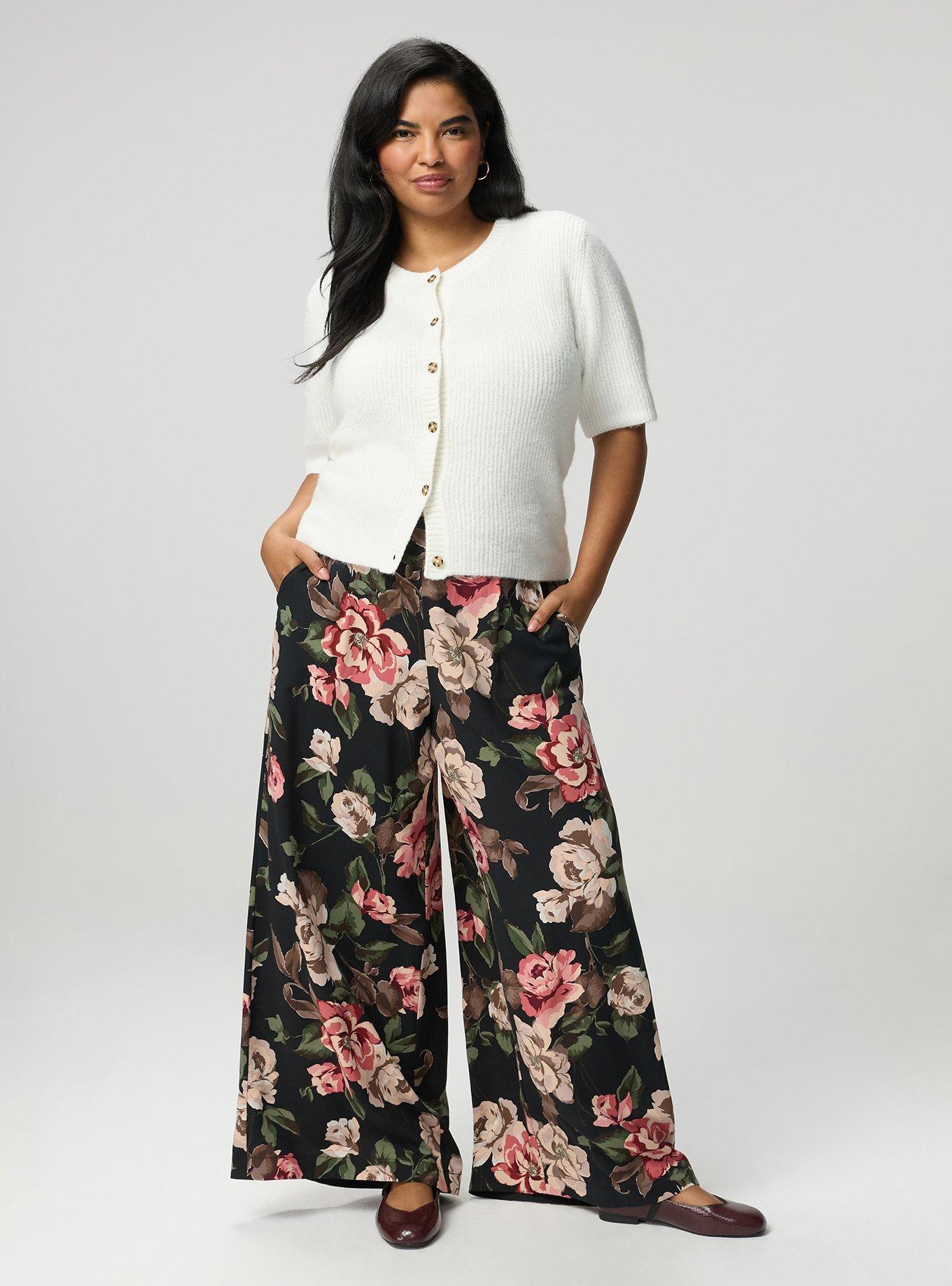 High-Rise Pull-On Wide-Leg Pant, PAINTED PEONY FLORAL BLACK, hi-res