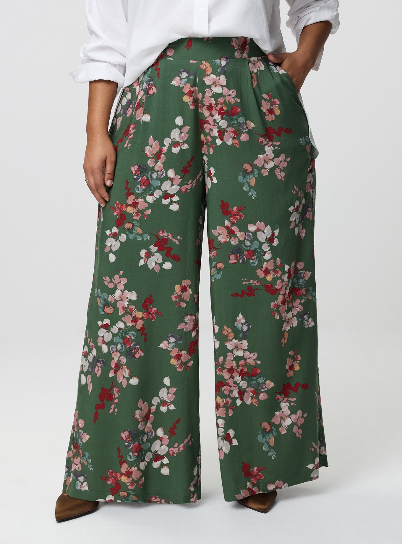 High-Rise Pull-On Wide-Leg Pant, LIANNA FLORAL GREEN, alternate