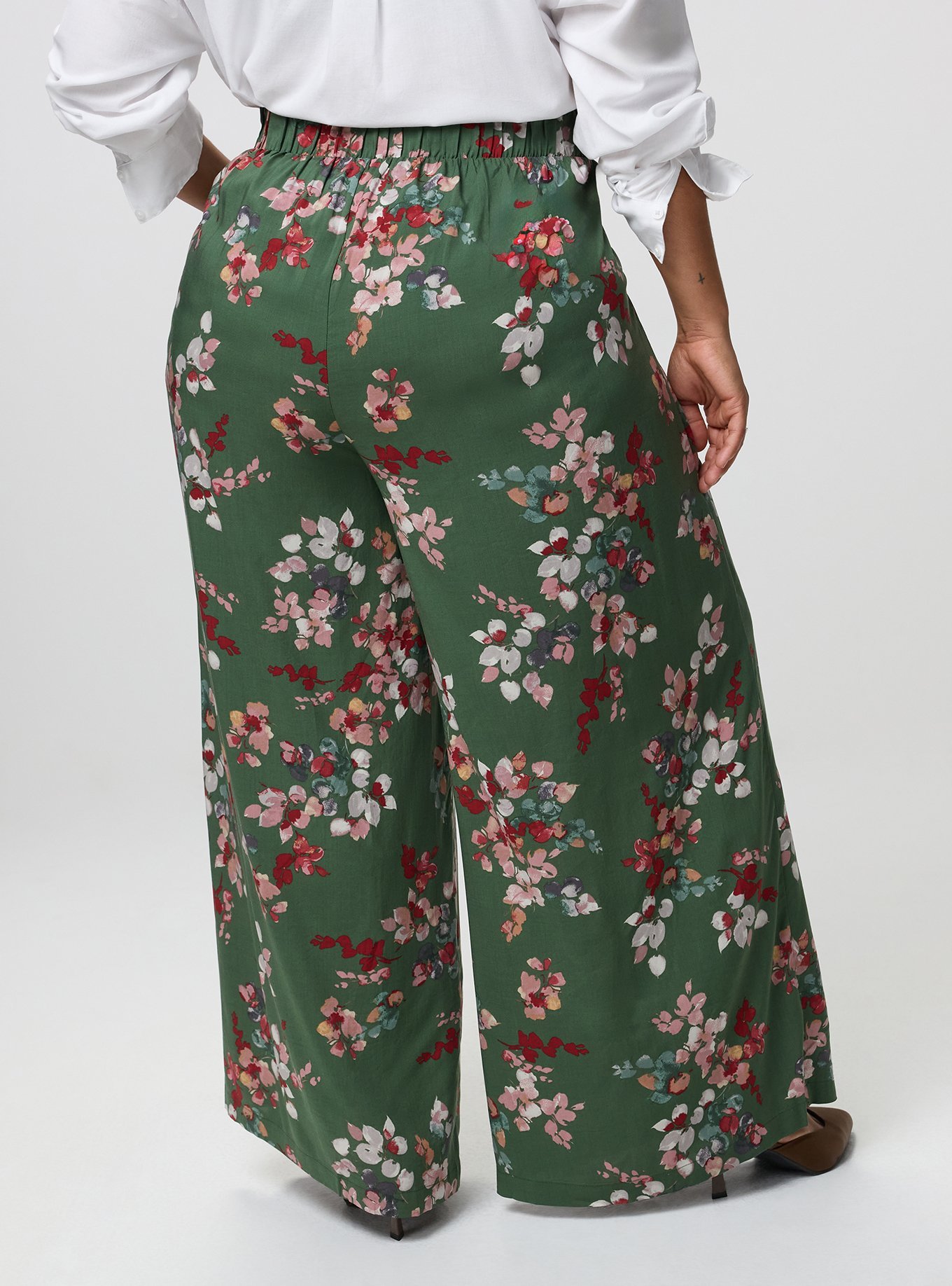 High-Rise Pull-On Wide-Leg Pant, LIANNA FLORAL GREEN, alternate
