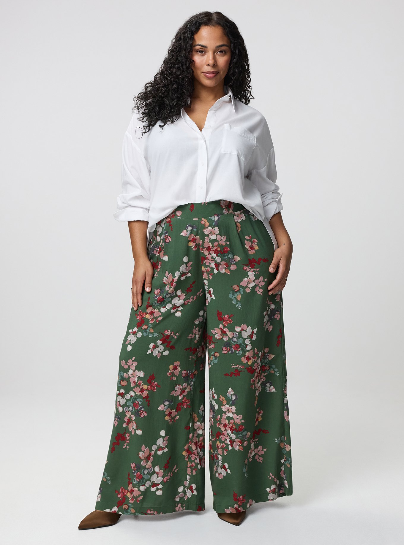 High-Rise Pull-On Wide-Leg Pant, LIANNA FLORAL GREEN, alternate