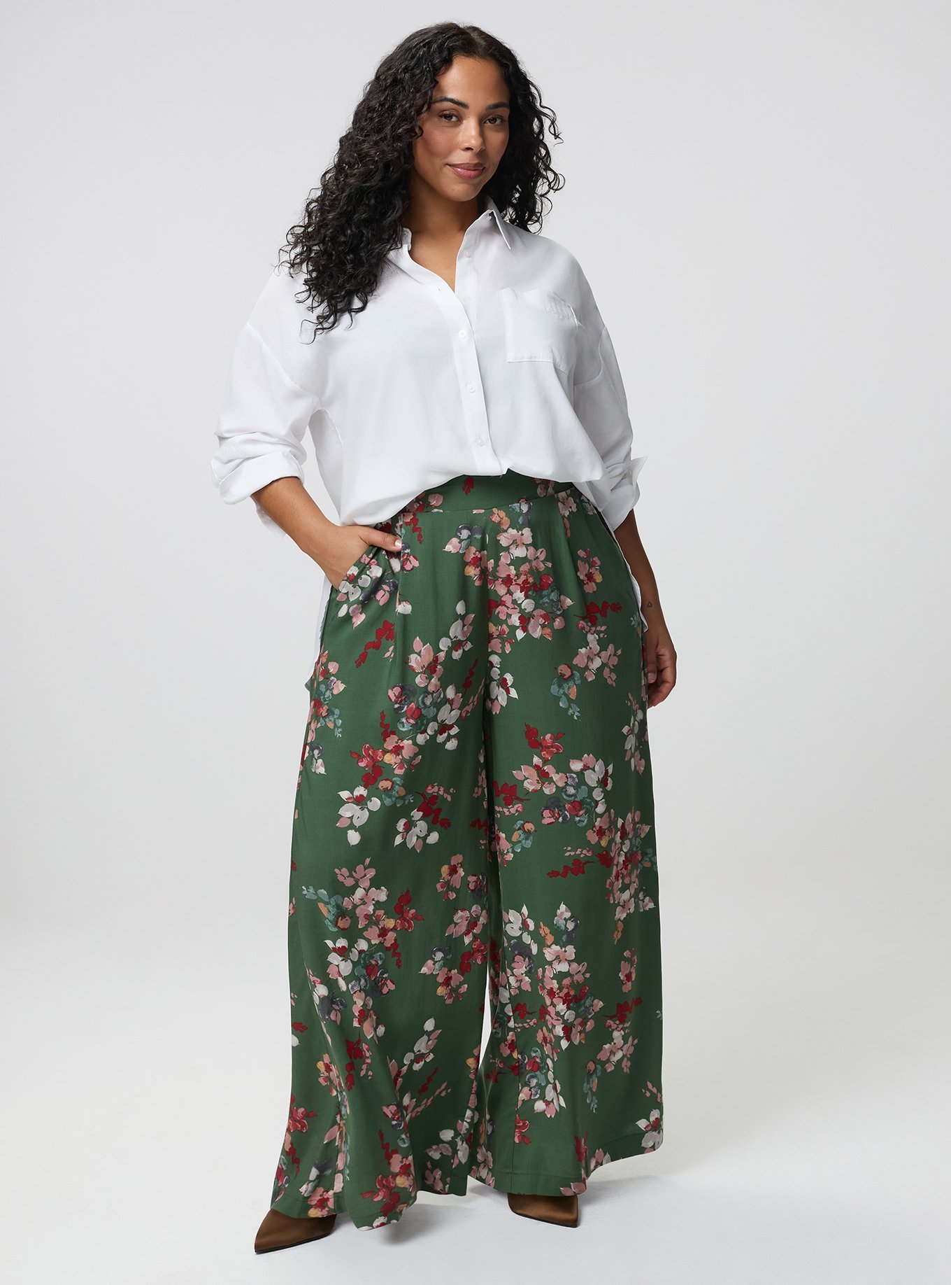 High-Rise Pull-On Wide-Leg Pant, LIANNA FLORAL GREEN, hi-res