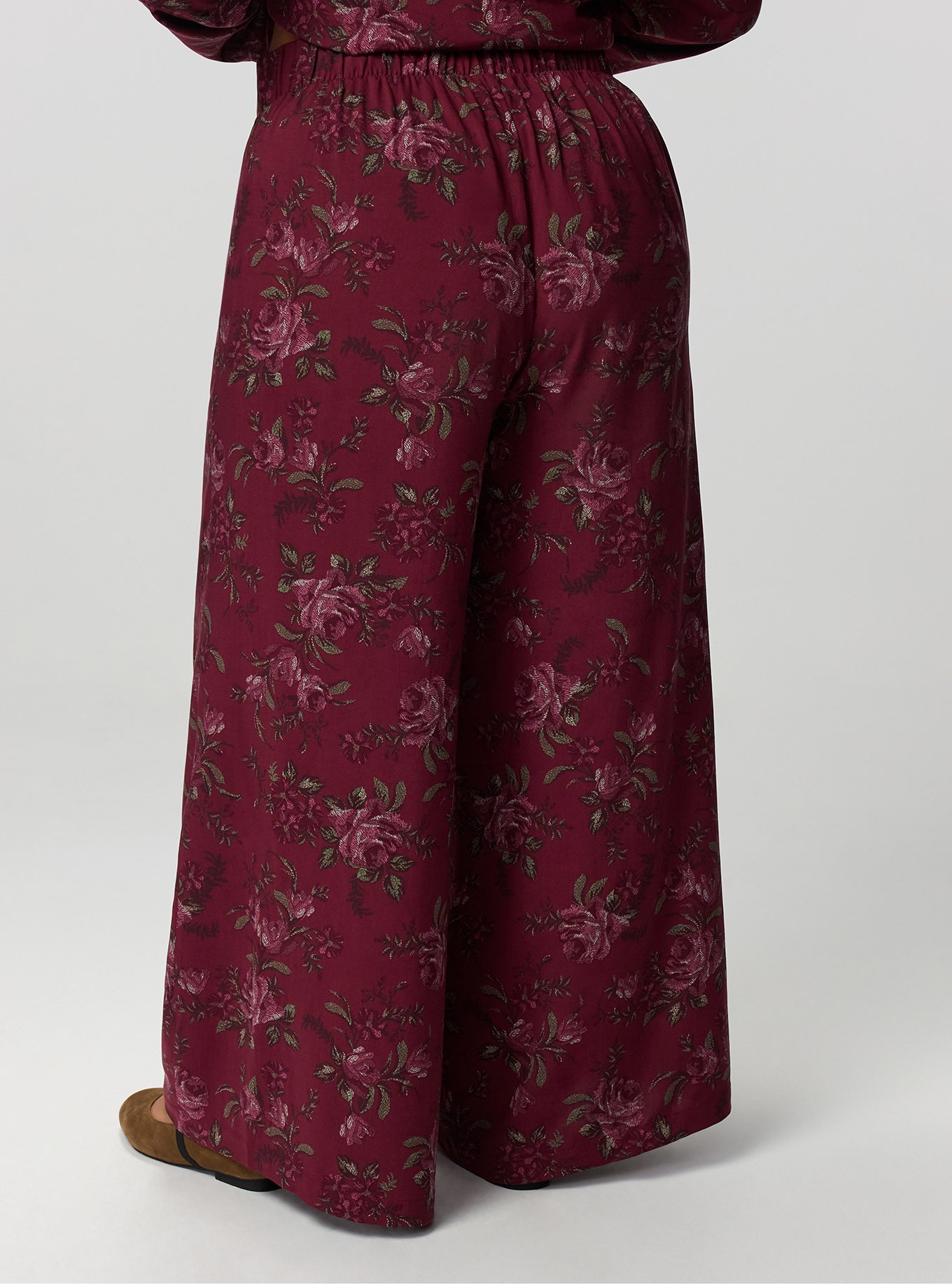 High-Rise Pull-On Wide-Leg Pant, HEIDI FLORAL BURGUNDY, alternate