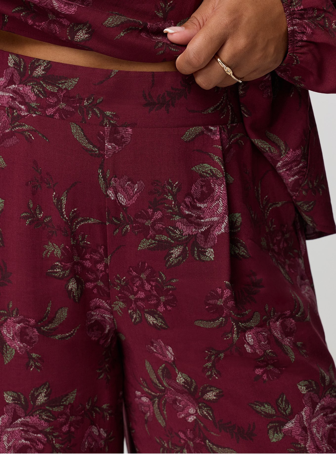 High-Rise Pull-On Wide-Leg Pant, HEIDI FLORAL BURGUNDY, alternate