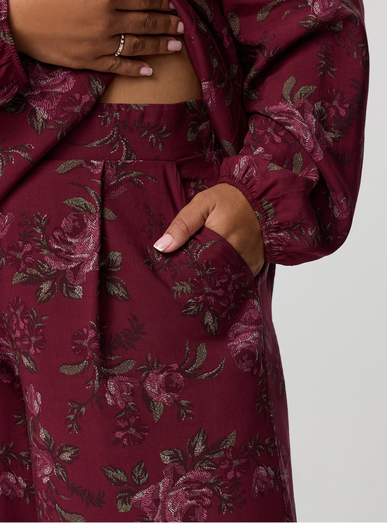 High-Rise Pull-On Wide-Leg Pant, HEIDI FLORAL BURGUNDY, alternate