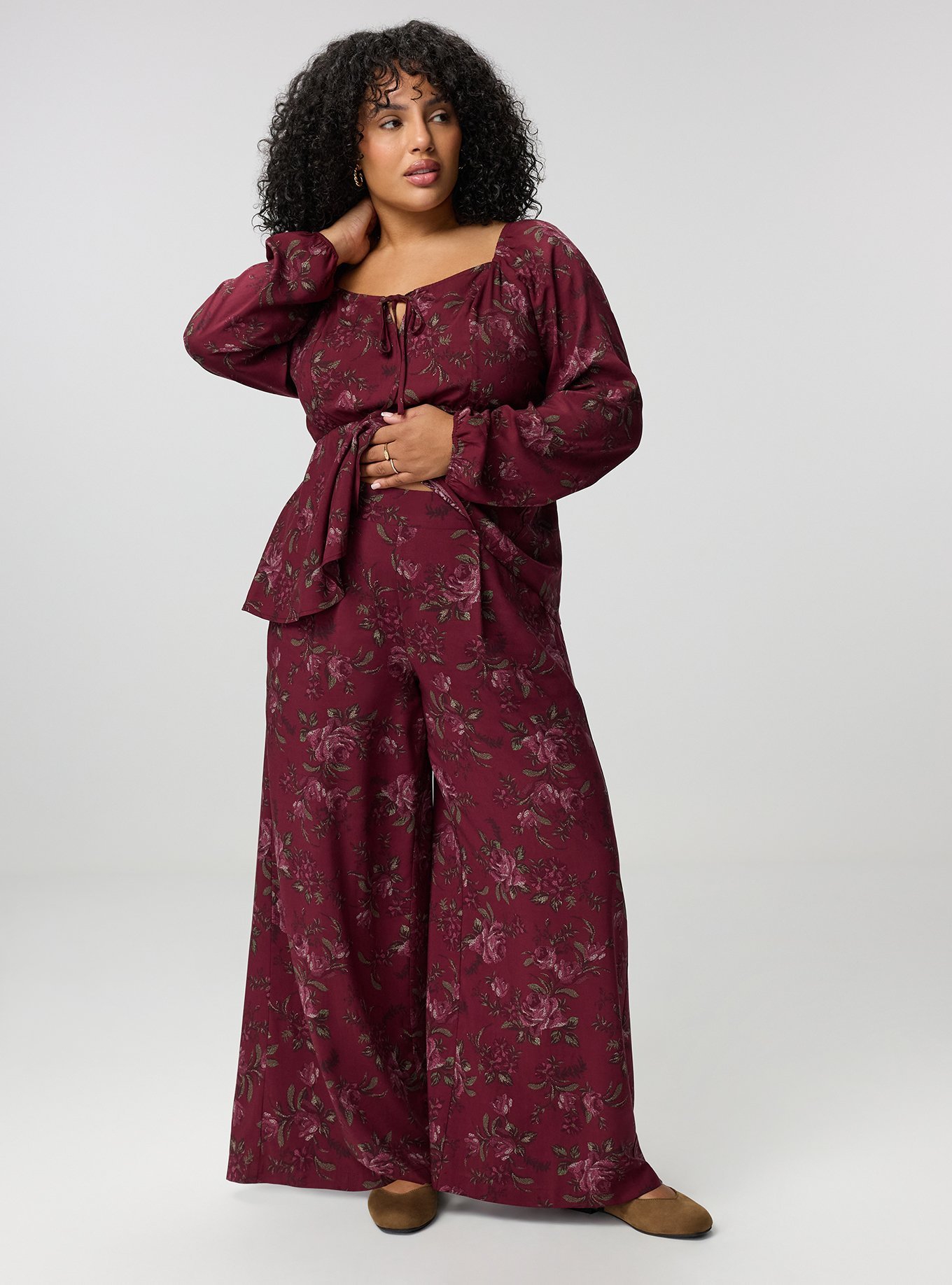 High-Rise Pull-On Wide-Leg Pant, HEIDI FLORAL BURGUNDY, hi-res