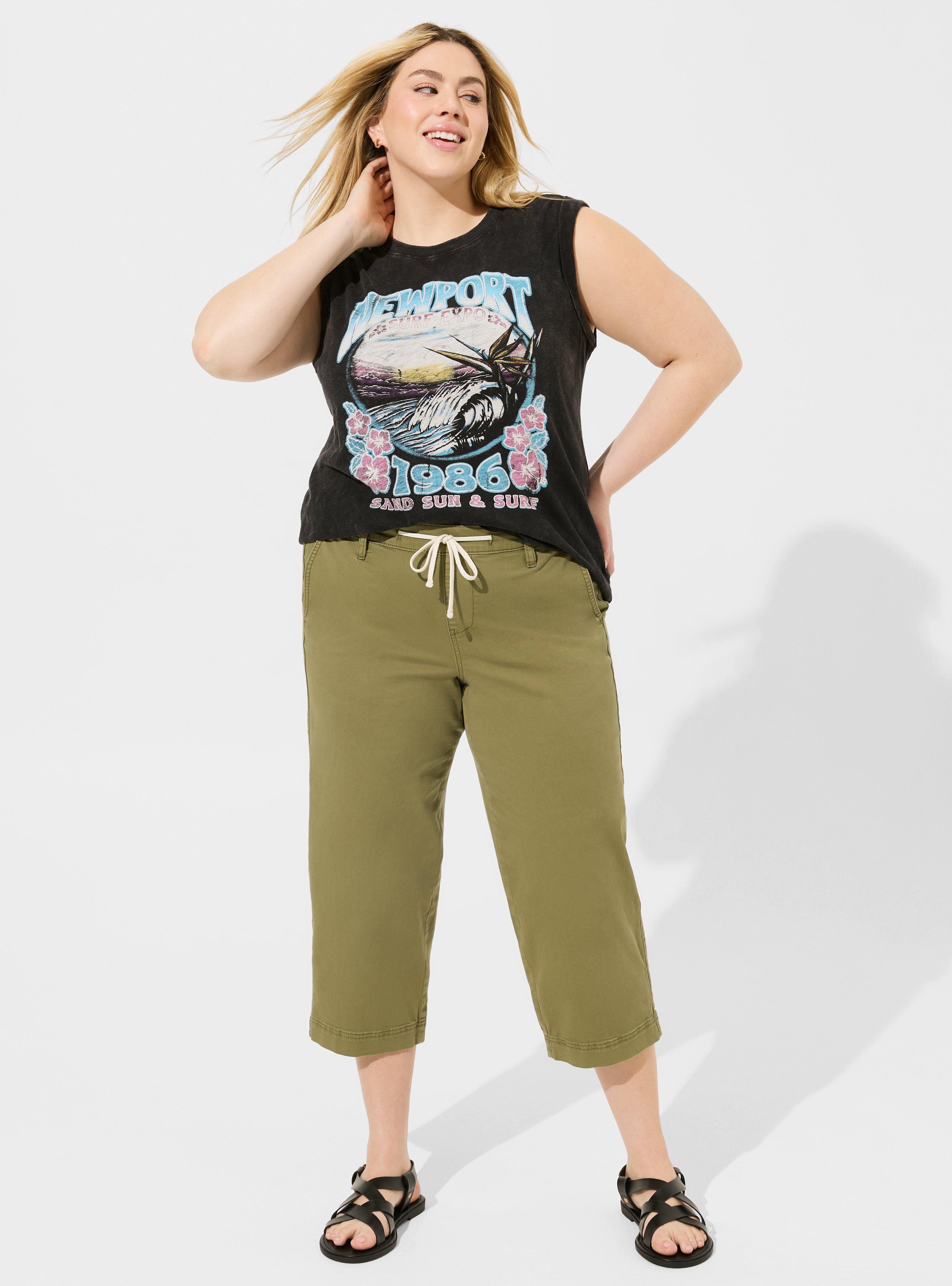 Pull-On Weekend Wide Stretch Twill Mid-Rise Crop Pant