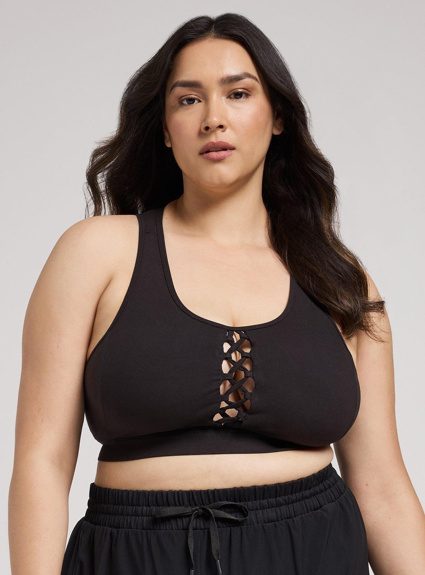 TRU Low Impact Wireless Cross-Front Active Bra, DEEP BLACK, hi-res