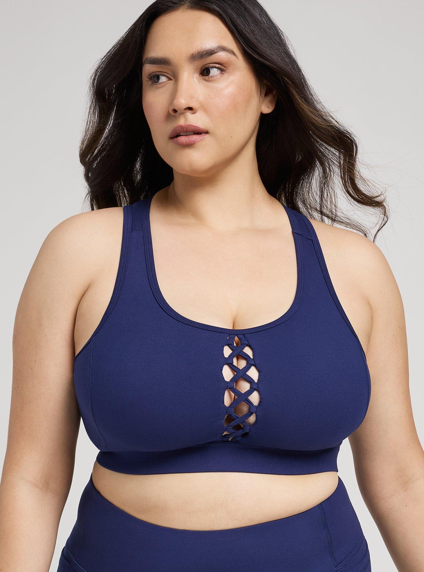 TRU Low Impact Wireless Cross-Front Active Bra, MEDIEVAL BLUE, alternate