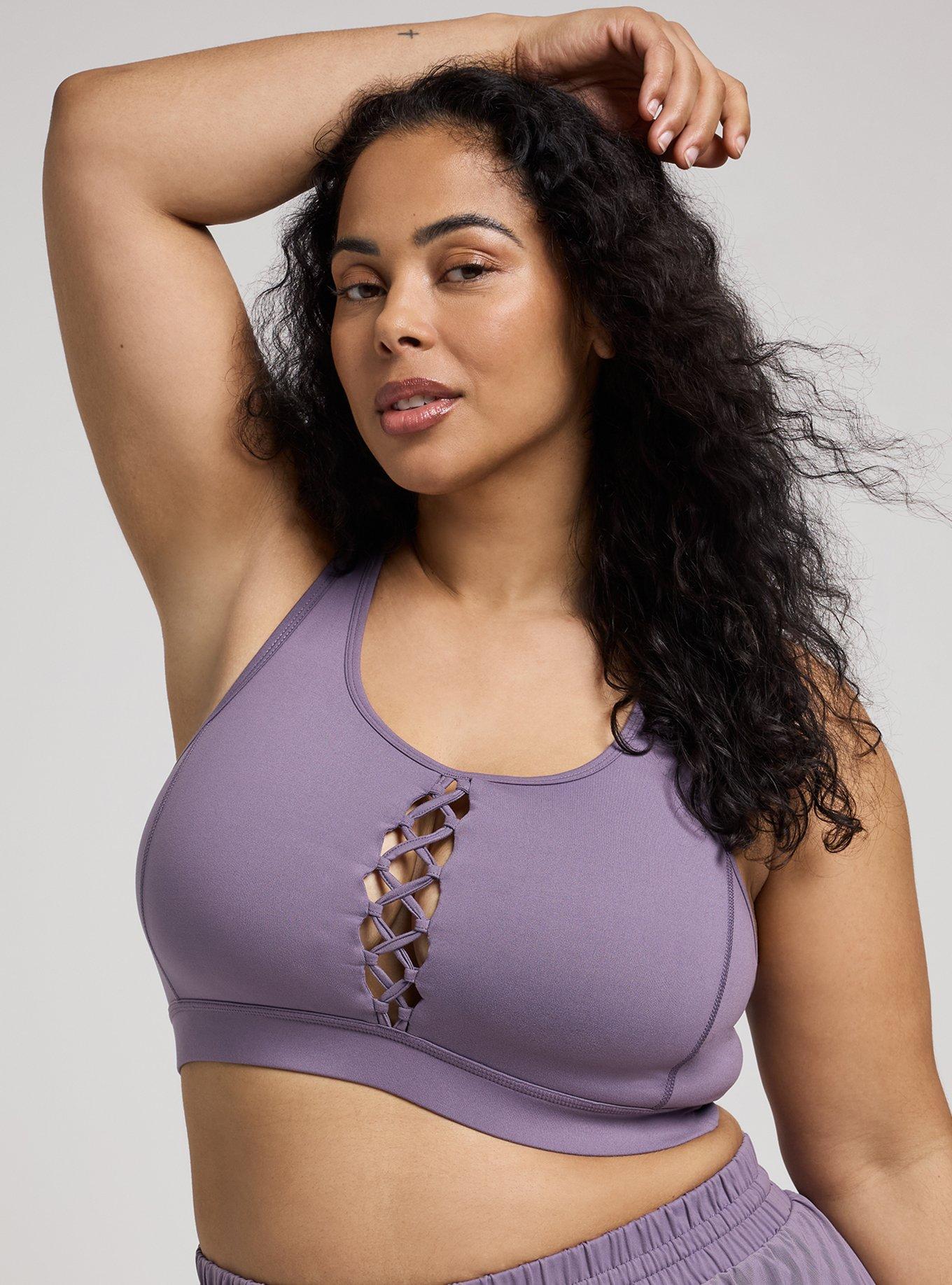 TRU Low Impact Wireless Cross-Front Active Bra, PURPLE SAGE, alternate