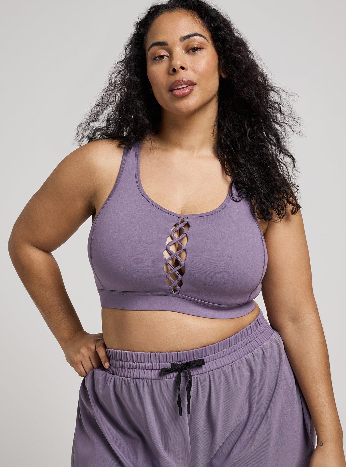 TRU Low Impact Wireless Cross-Front Active Bra, PURPLE SAGE, hi-res