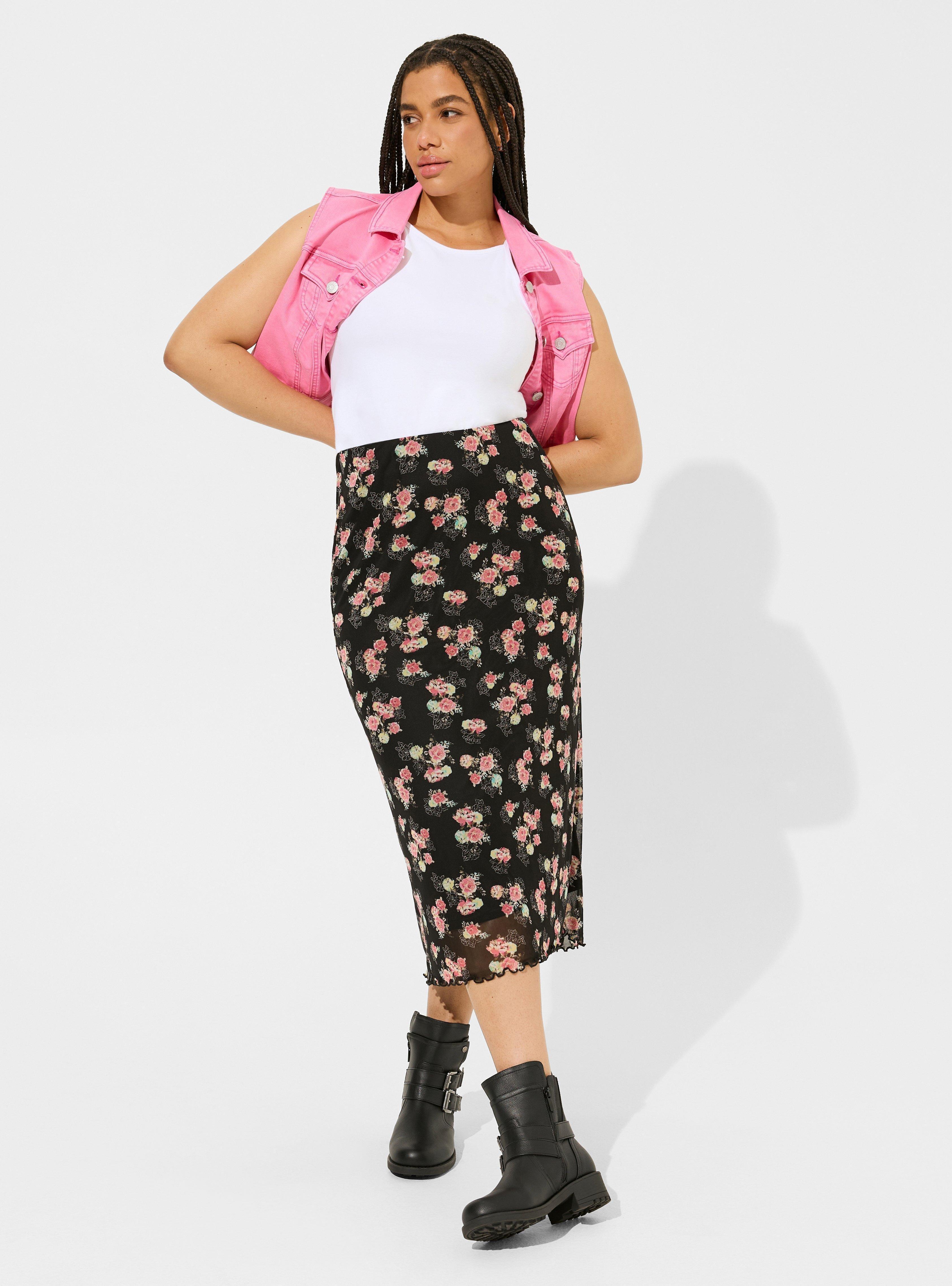 Plus Size - Tea Length Mesh Pencil Skirt - Torrid