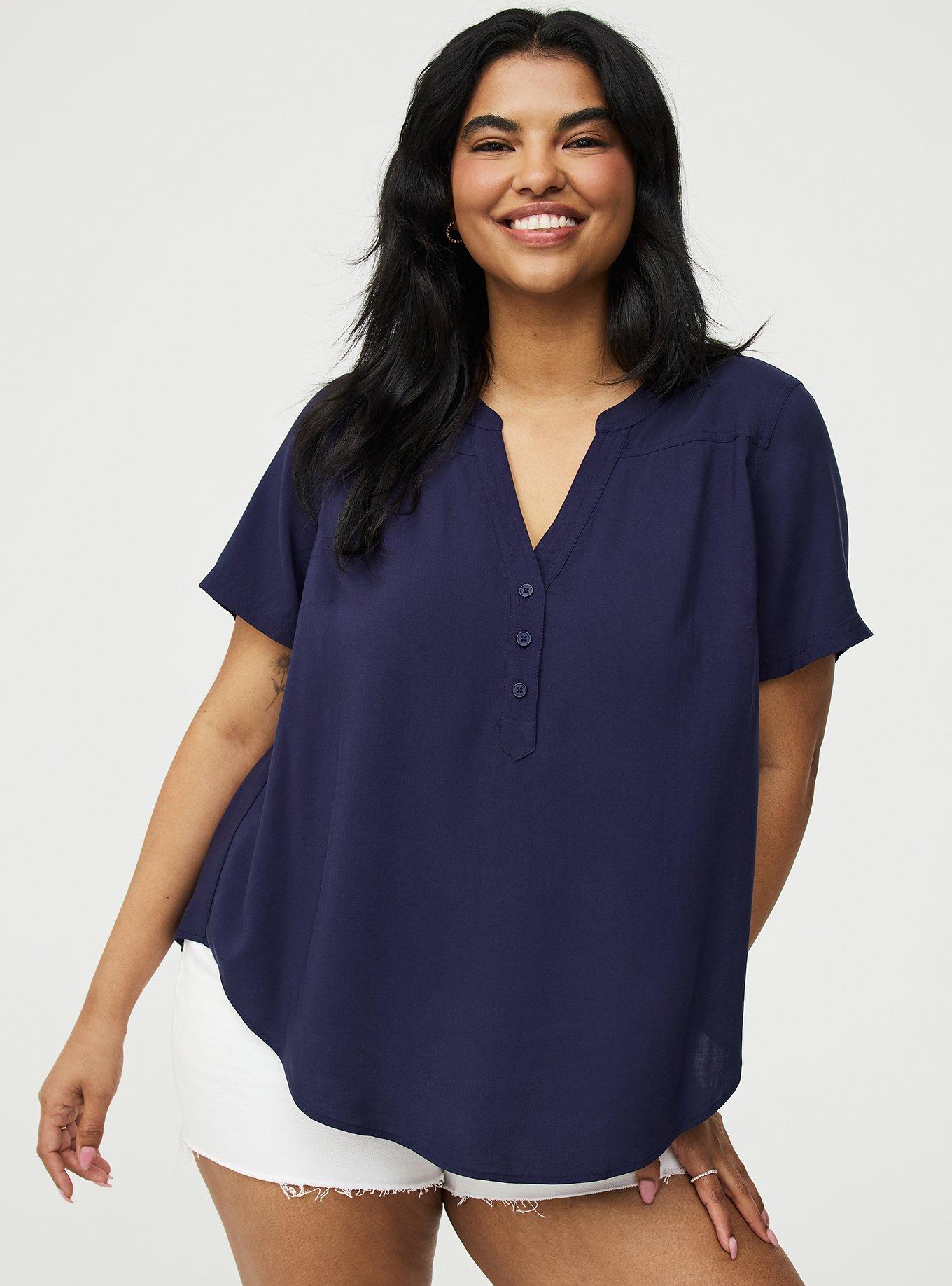 Harper Challis Short Sleeve Blouse, PEACOAT, hi-res