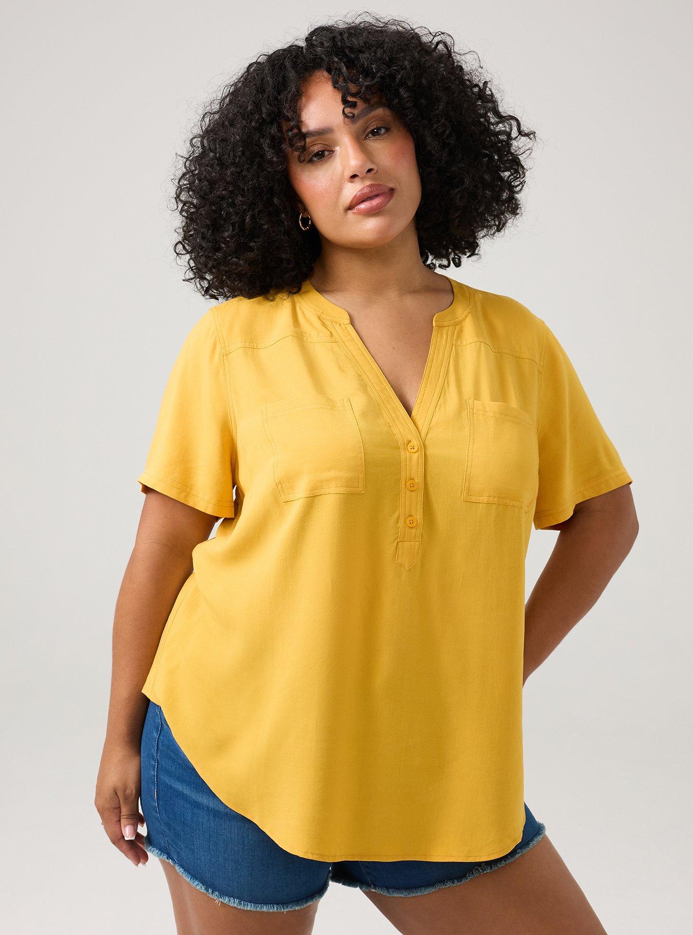 Harper Challis Short Sleeve Blouse, MINERAL YELLOW, hi-res