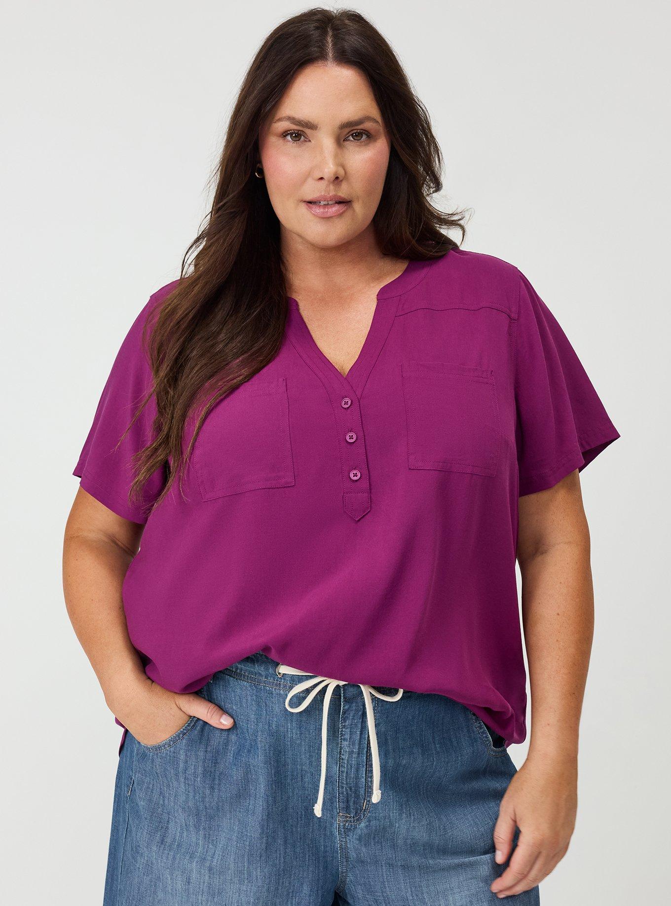 Harper Challis Short Sleeve Blouse, PLUM CASPIA, alternate