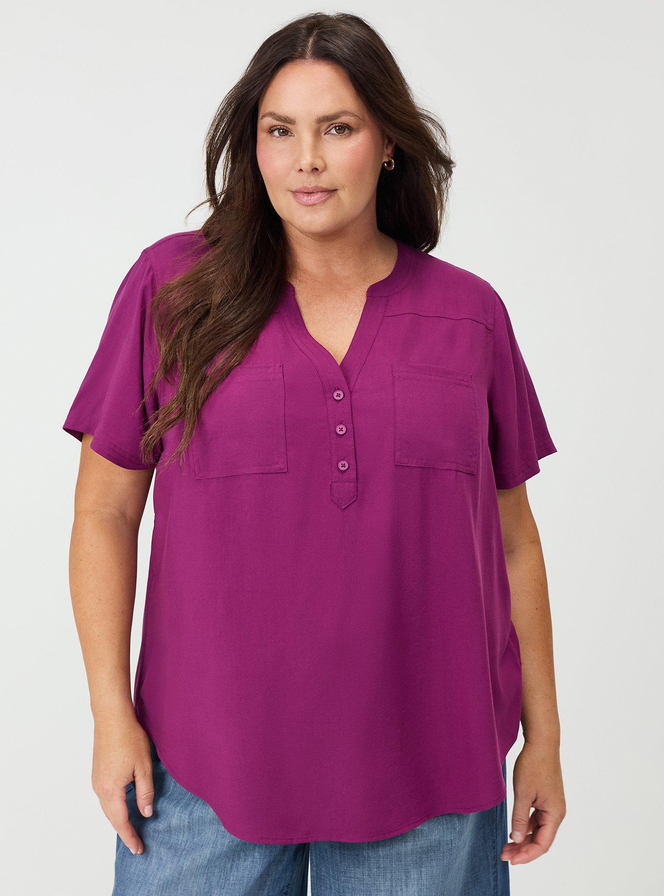 Harper Challis Short Sleeve Blouse, PLUM CASPIA, hi-res