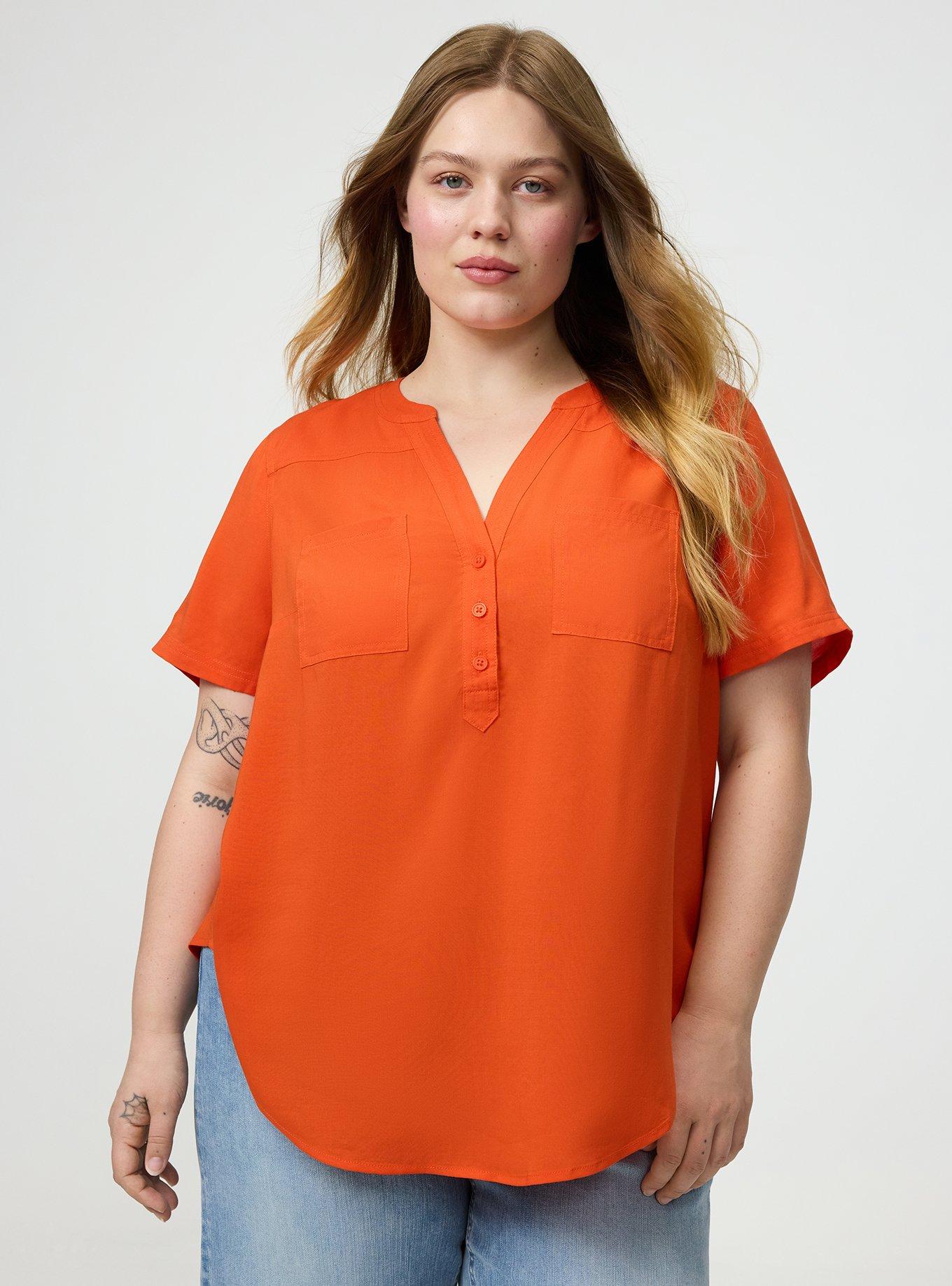 Harper Challis Short Sleeve Blouse, PUREED PUMPKIN, hi-res