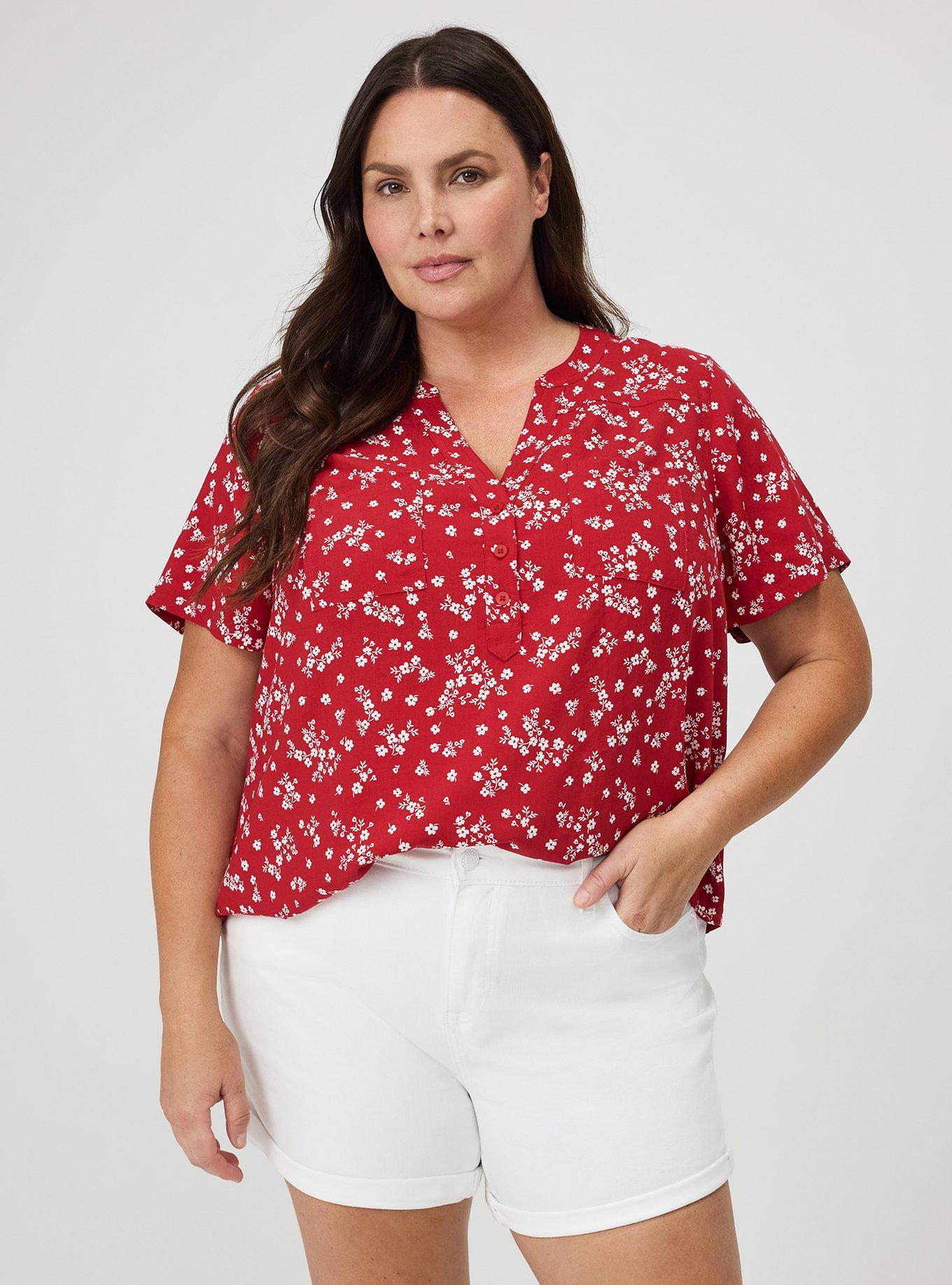Harper Challis Short Sleeve Blouse, CLASSIC DITSY FLORAL RED, alternate