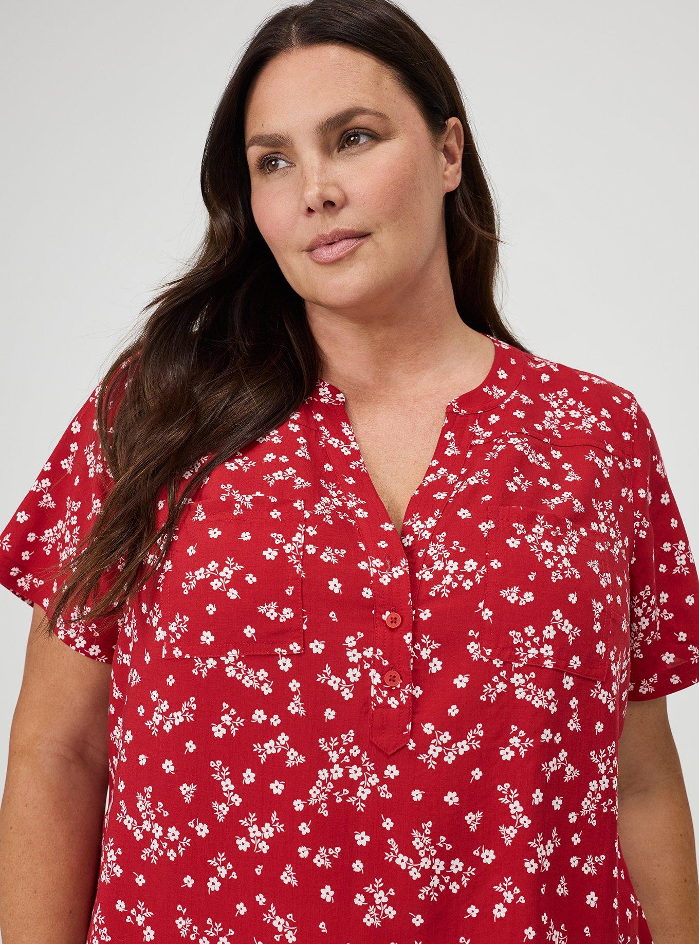 Harper Challis Short Sleeve Blouse, CLASSIC DITSY FLORAL RED, alternate