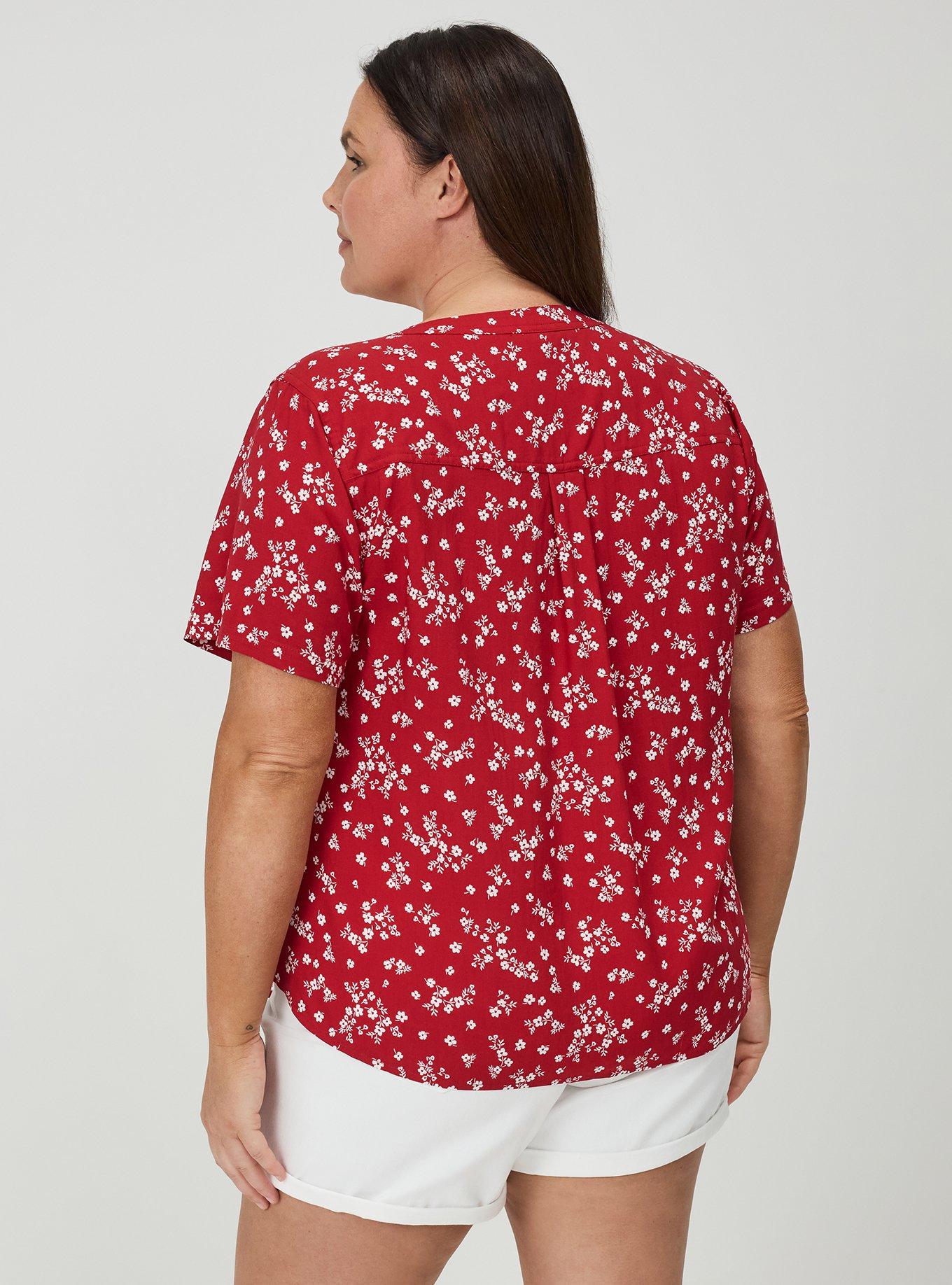 Harper Challis Short Sleeve Blouse, CLASSIC DITSY FLORAL RED, alternate