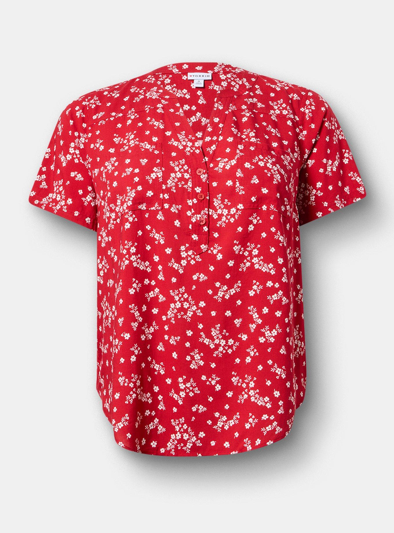 Harper Challis Short Sleeve Blouse, CLASSIC DITSY FLORAL RED, hi-res