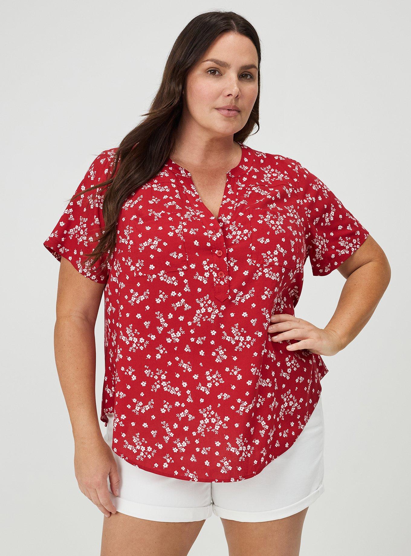 Harper Challis Short Sleeve Blouse, CLASSIC DITSY FLORAL RED, hi-res