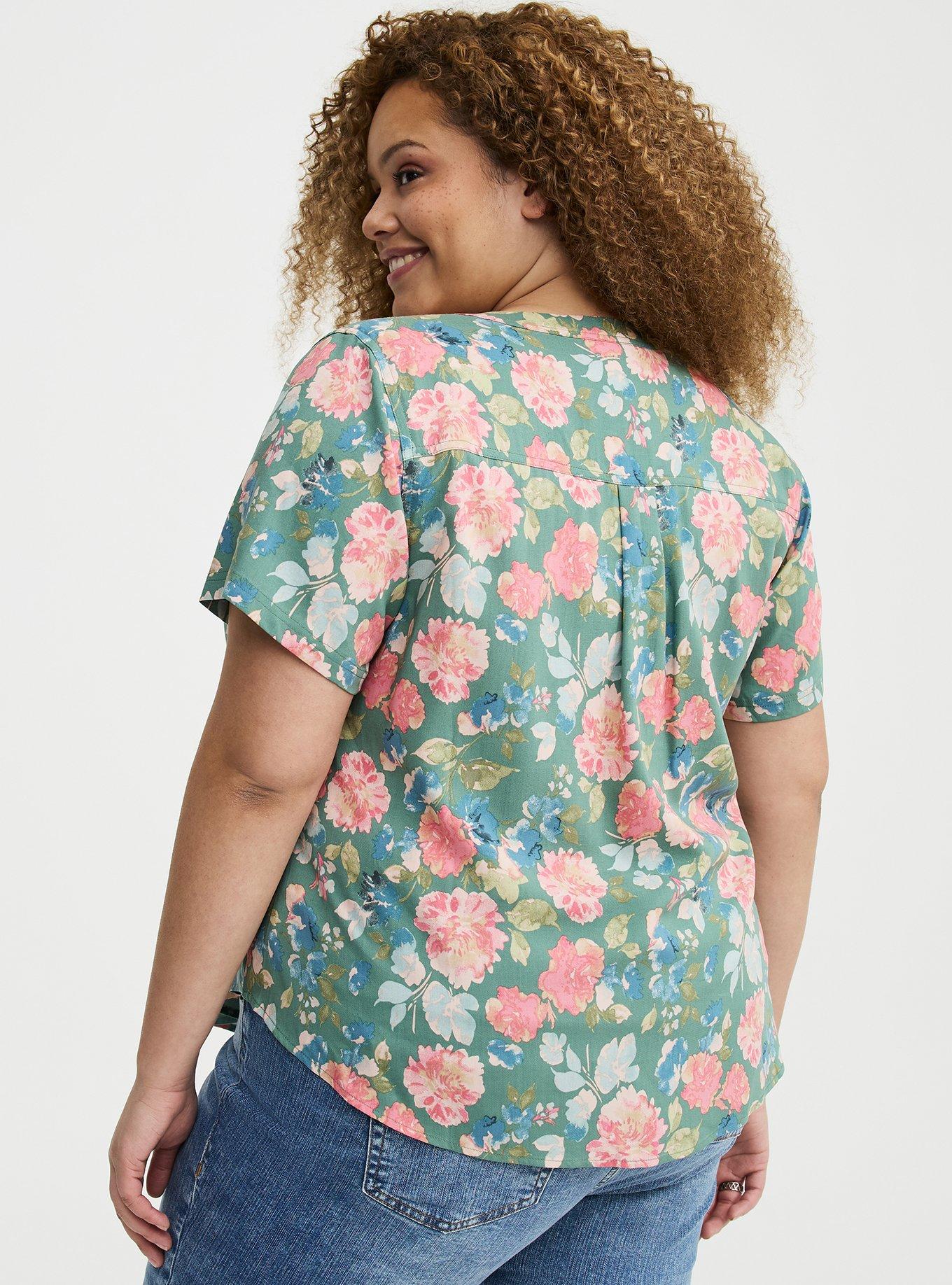Harper Challis Short Sleeve Blouse, WILD FIELD FLORAL GREEN, alternate