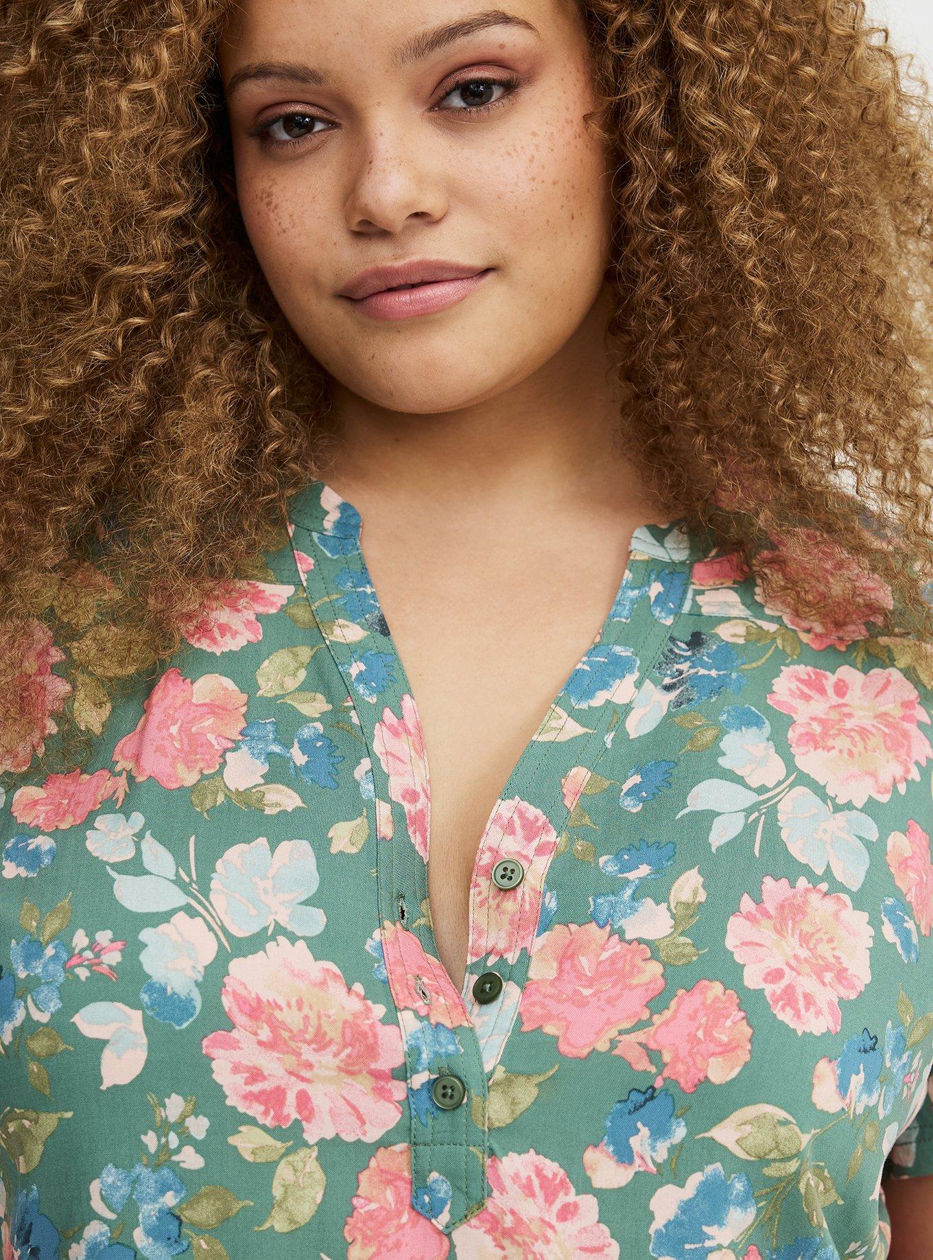 Harper Challis Short Sleeve Blouse, WILD FIELD FLORAL GREEN, alternate