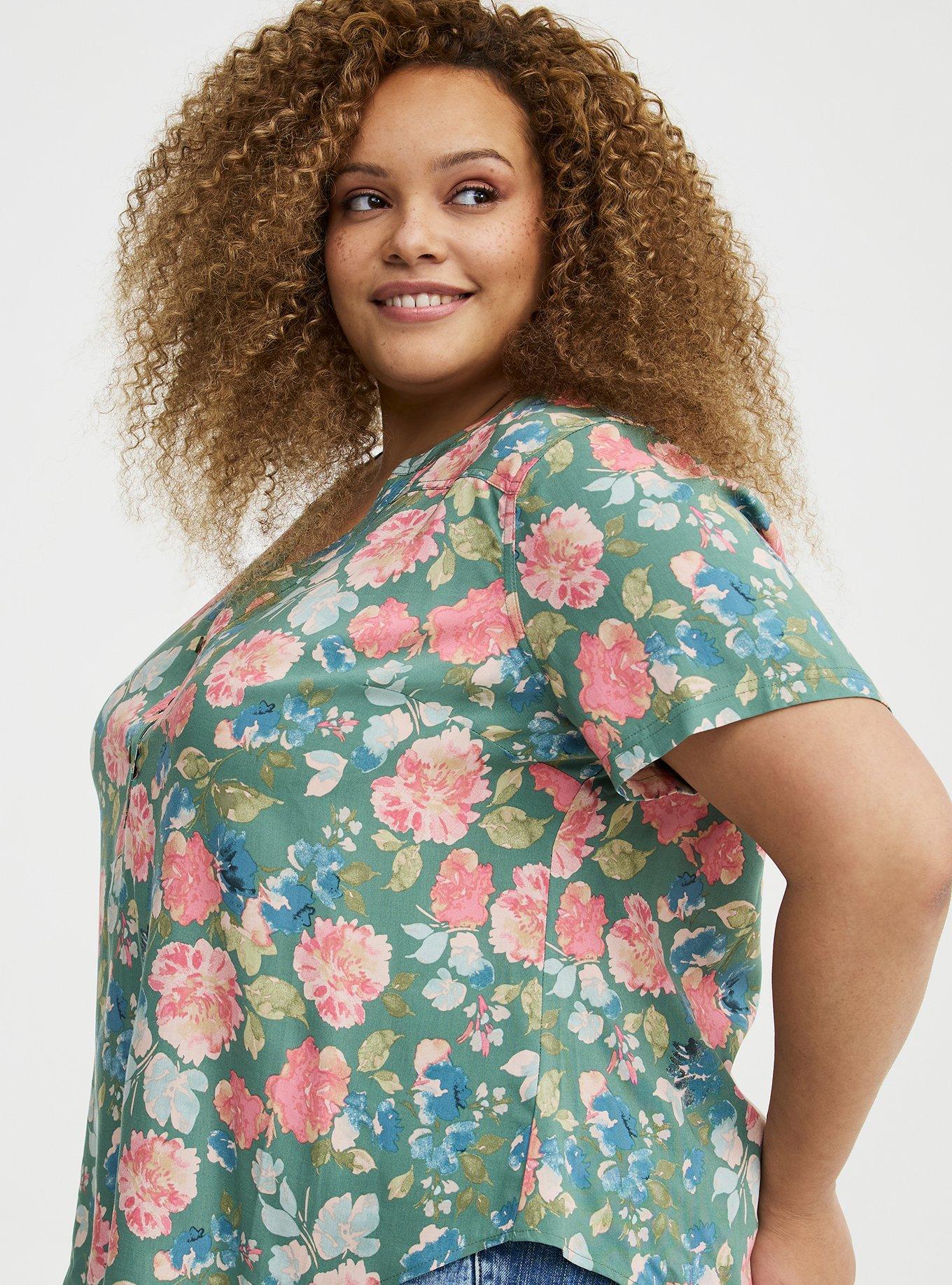 Harper Challis Short Sleeve Blouse, WILD FIELD FLORAL GREEN, alternate