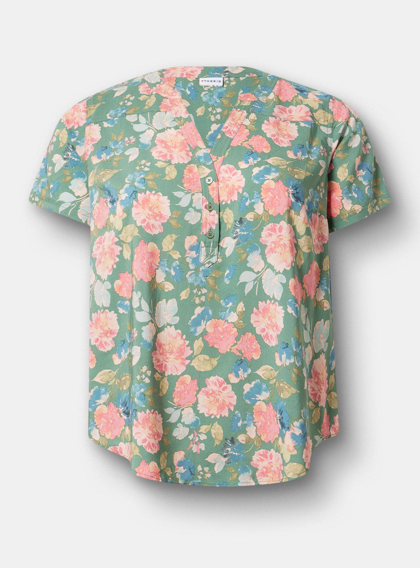 Harper Challis Short Sleeve Blouse, WILD FIELD FLORAL GREEN, hi-res