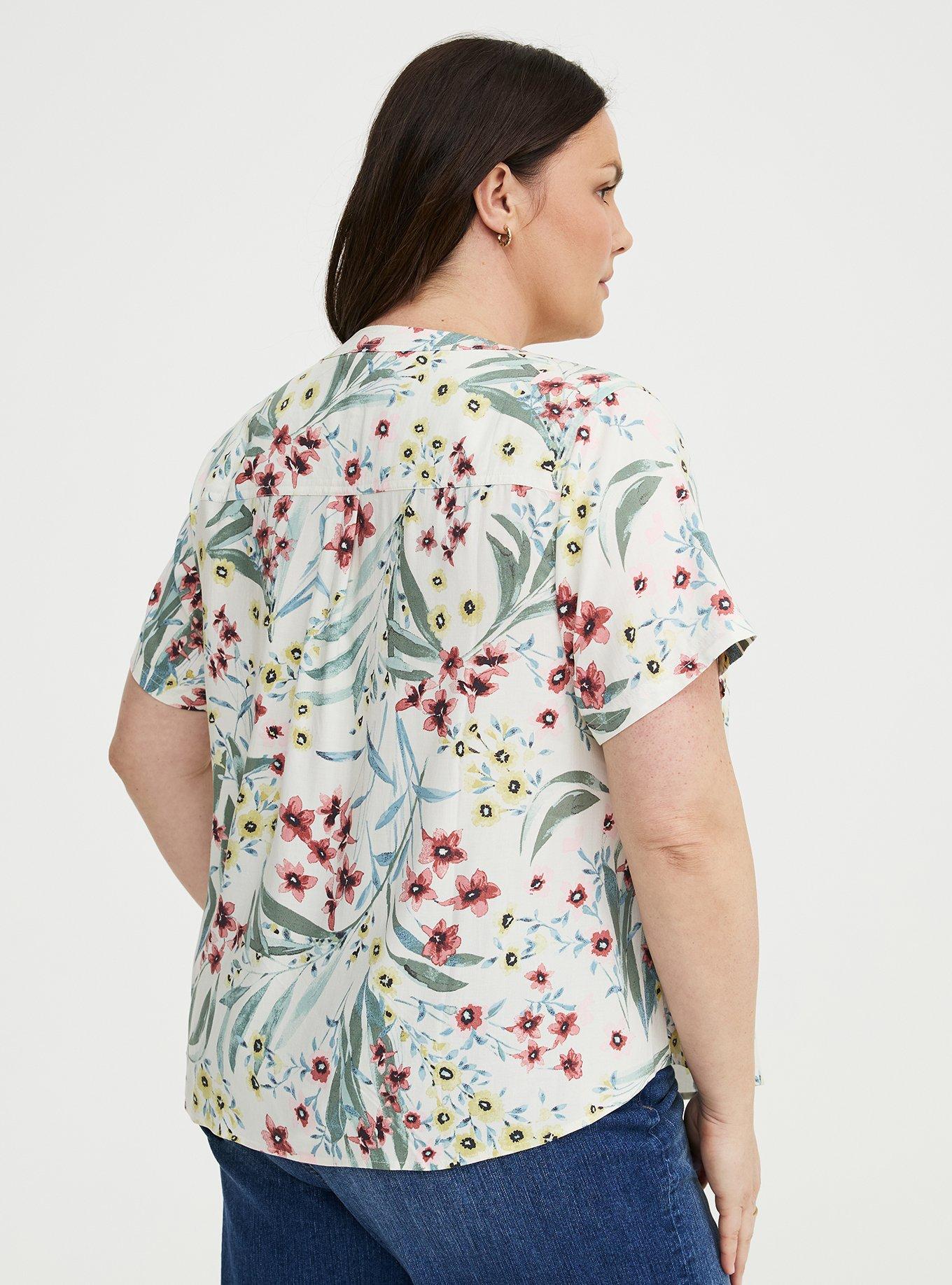 Harper Challis Short Sleeve Blouse, FAWNA FLORAL IVORY, alternate