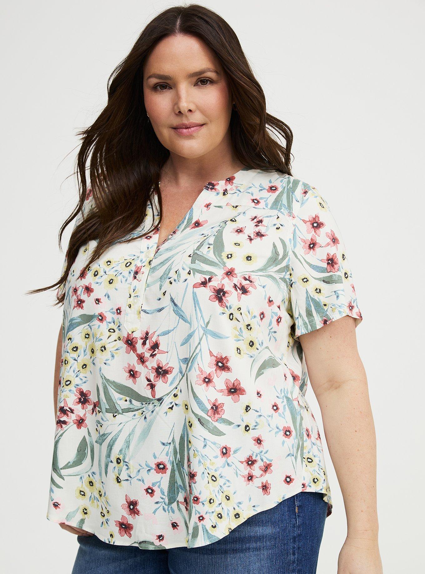 Harper Challis Short Sleeve Blouse, FAWNA FLORAL IVORY, alternate