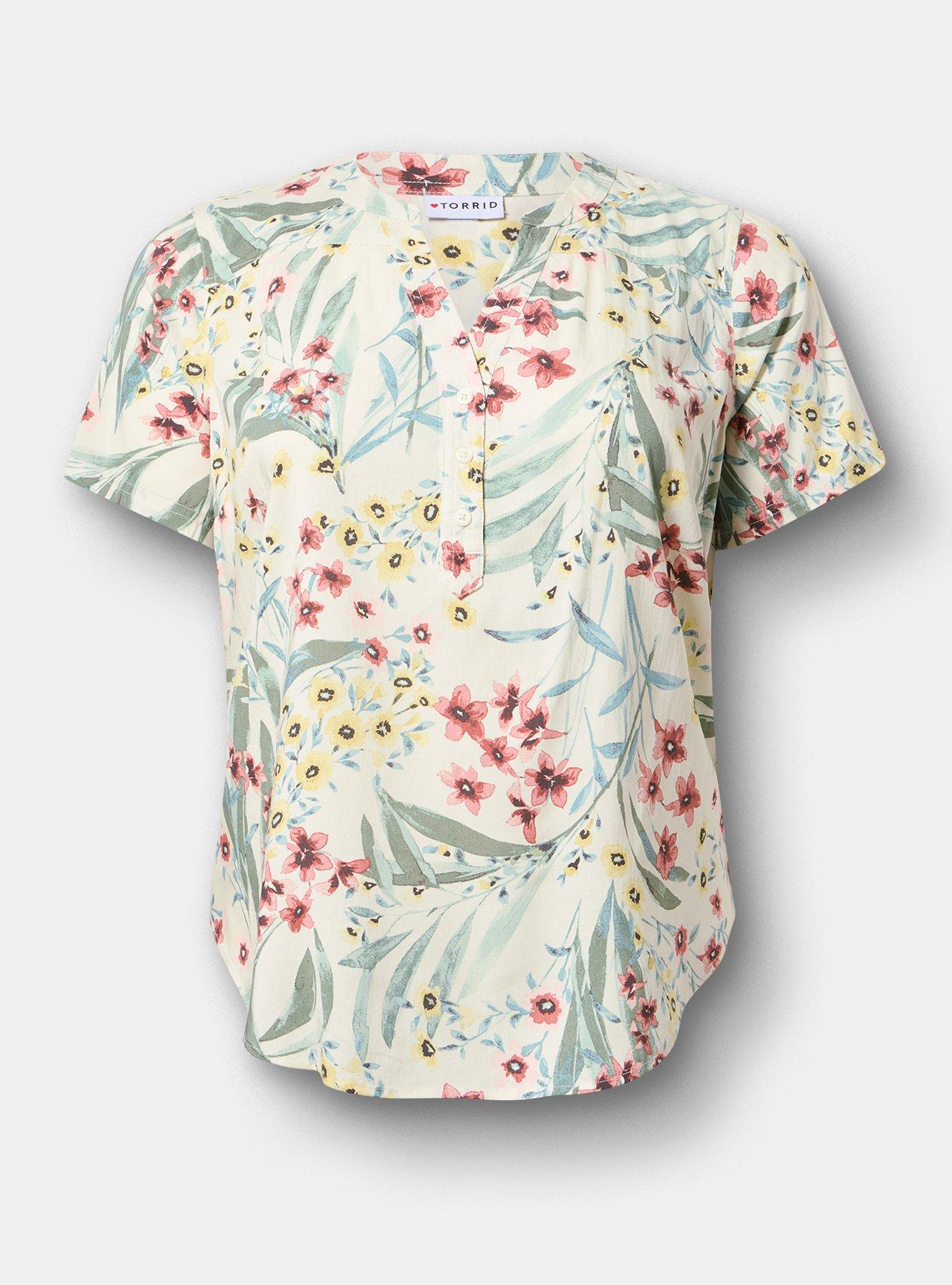 Harper Challis Short Sleeve Blouse, FAWNA FLORAL IVORY, hi-res