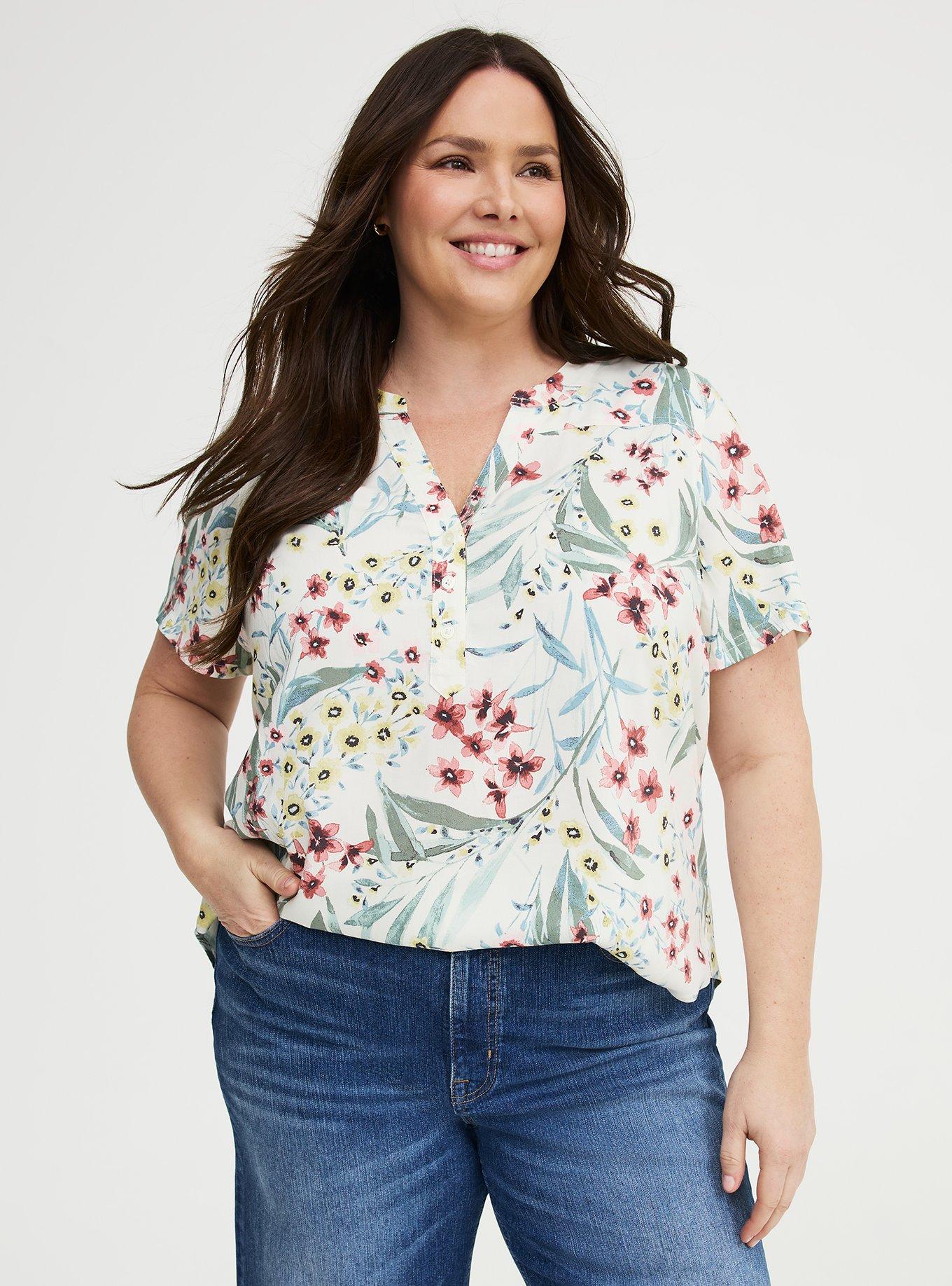 Harper Challis Short Sleeve Blouse, FAWNA FLORAL IVORY, hi-res