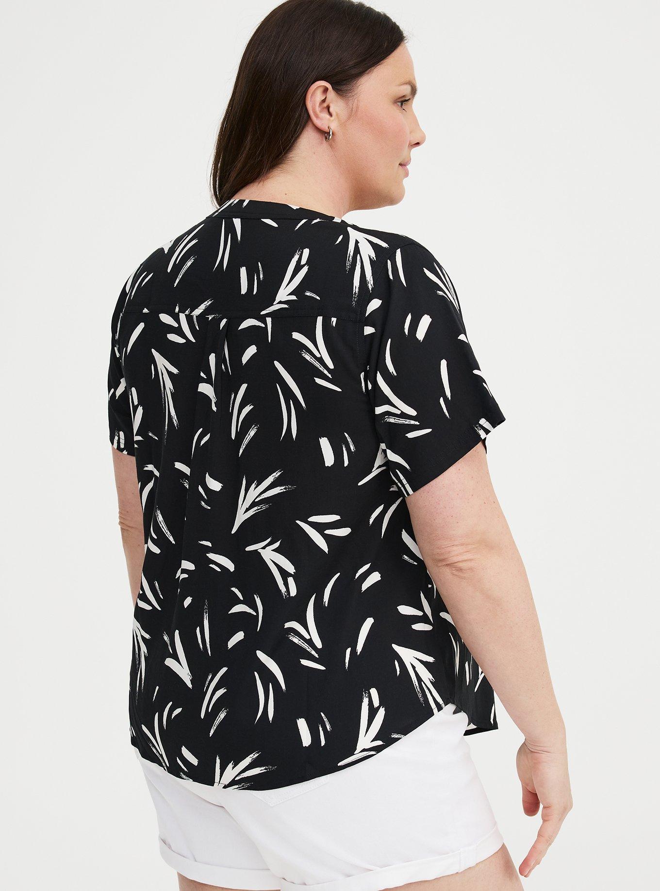 Harper Challis Short Sleeve Blouse, BRUSH STROKES BLACK, alternate