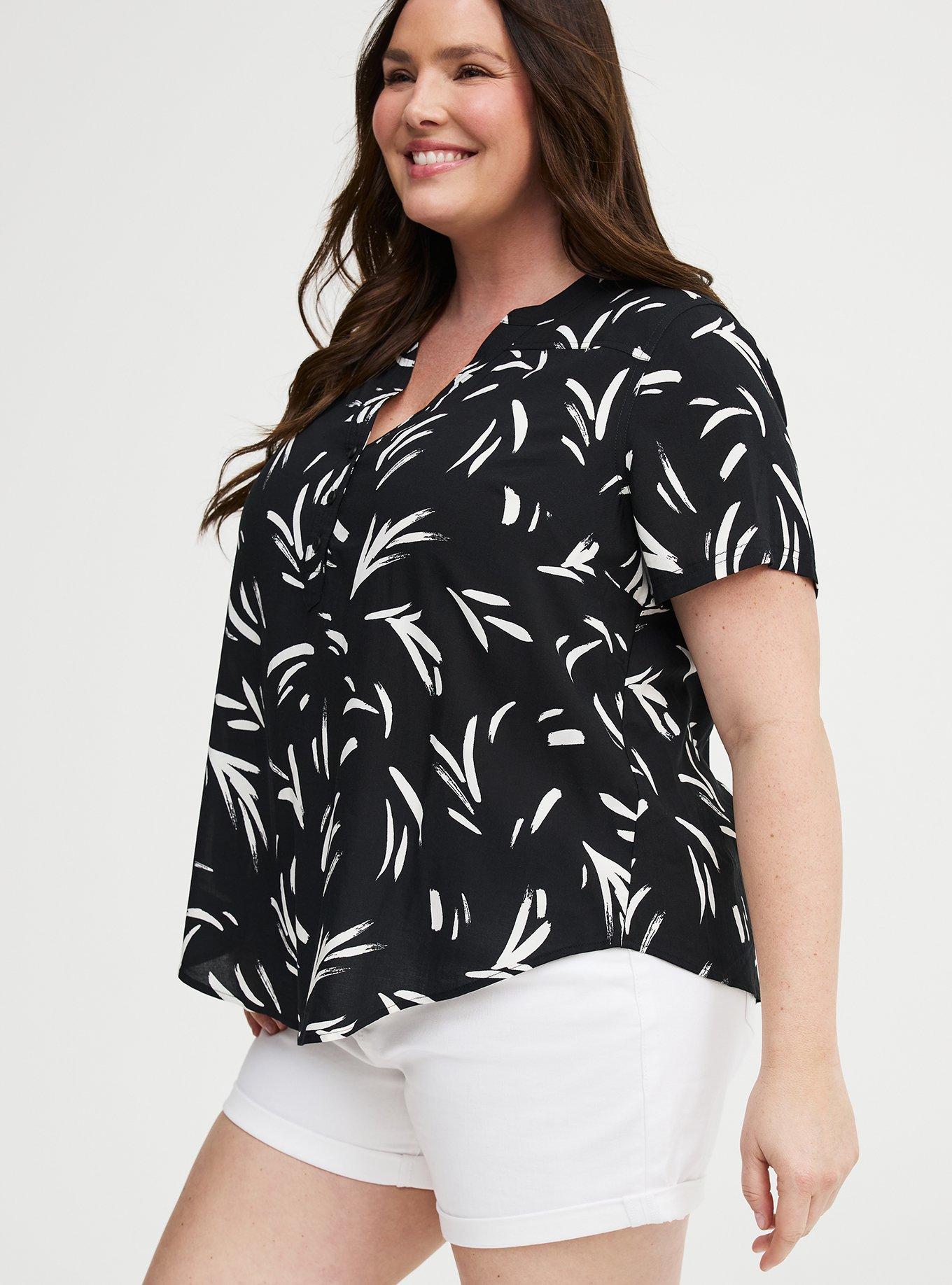 Harper Challis Short Sleeve Blouse, BRUSH STROKES BLACK, alternate