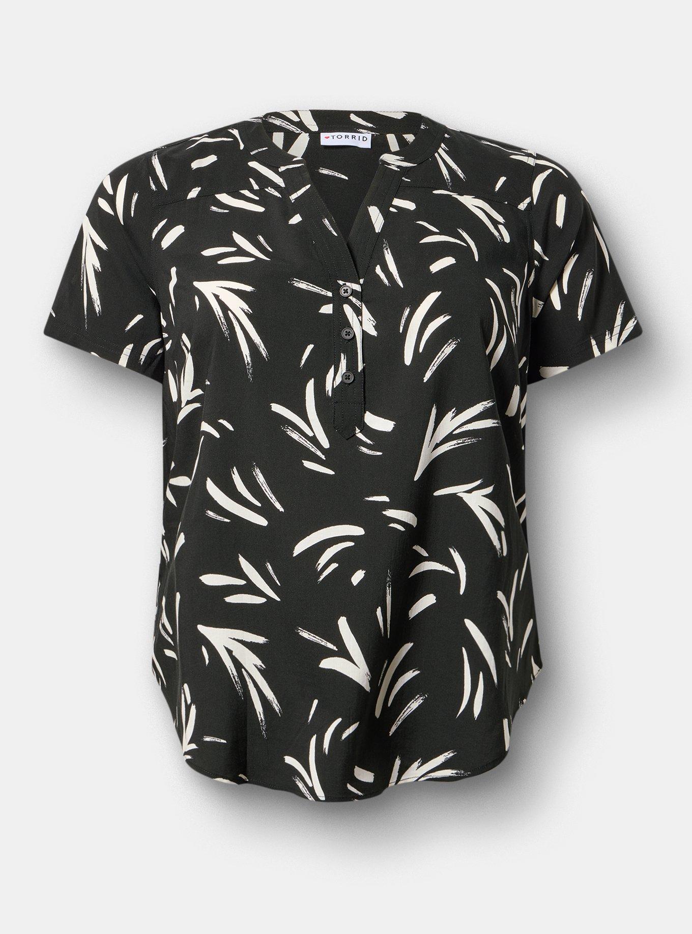Harper Challis Short Sleeve Blouse, BRUSH STROKES BLACK, hi-res