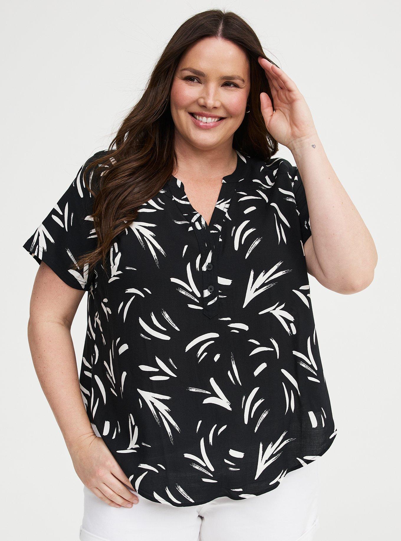 Harper Challis Short Sleeve Blouse, BRUSH STROKES BLACK, hi-res