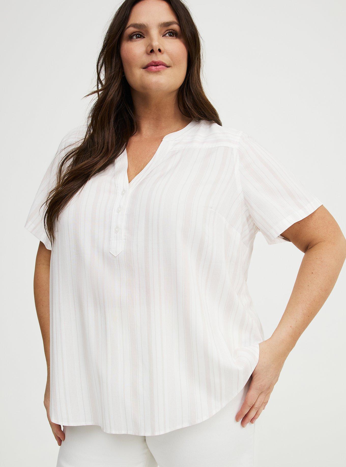 Harper Challis Short Sleeve Blouse, YOURS STRIPE WHITE, alternate