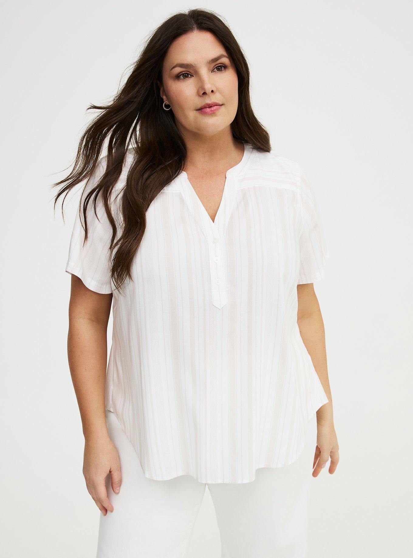 Harper Challis Short Sleeve Blouse, YOURS STRIPE WHITE, hi-res