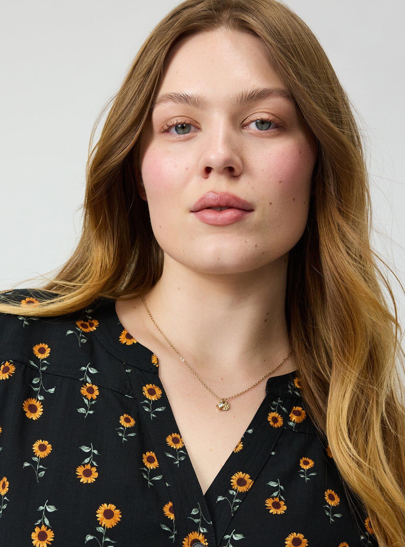 Harper Challis Short Sleeve Blouse, STEM SUNFLOWERS DEEP BLACK, alternate