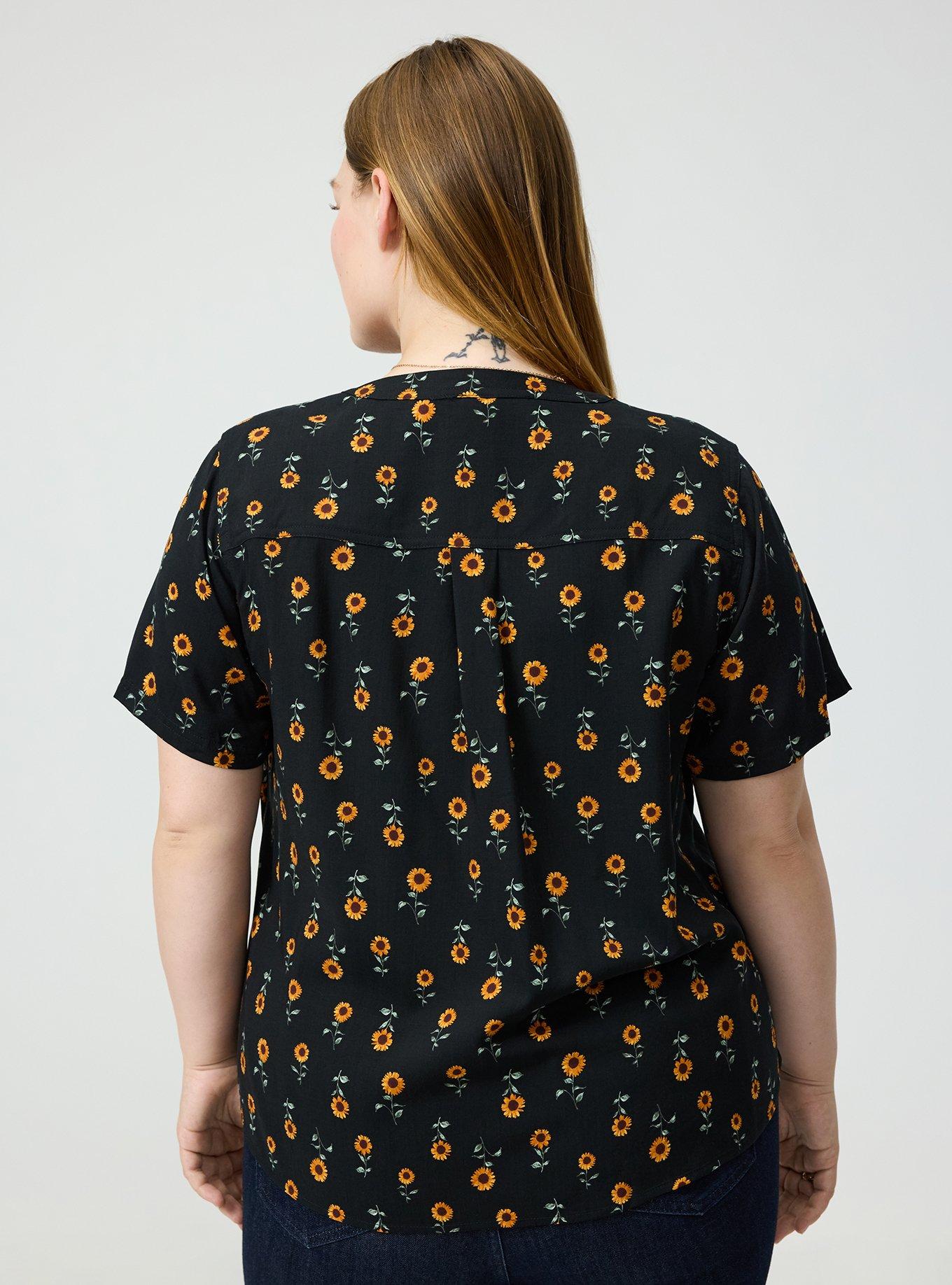 Harper Challis Short Sleeve Blouse, STEM SUNFLOWERS DEEP BLACK, alternate