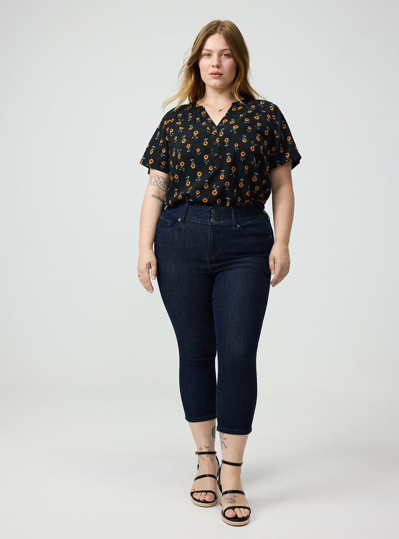 Harper Challis Short Sleeve Blouse, STEM SUNFLOWERS DEEP BLACK, alternate