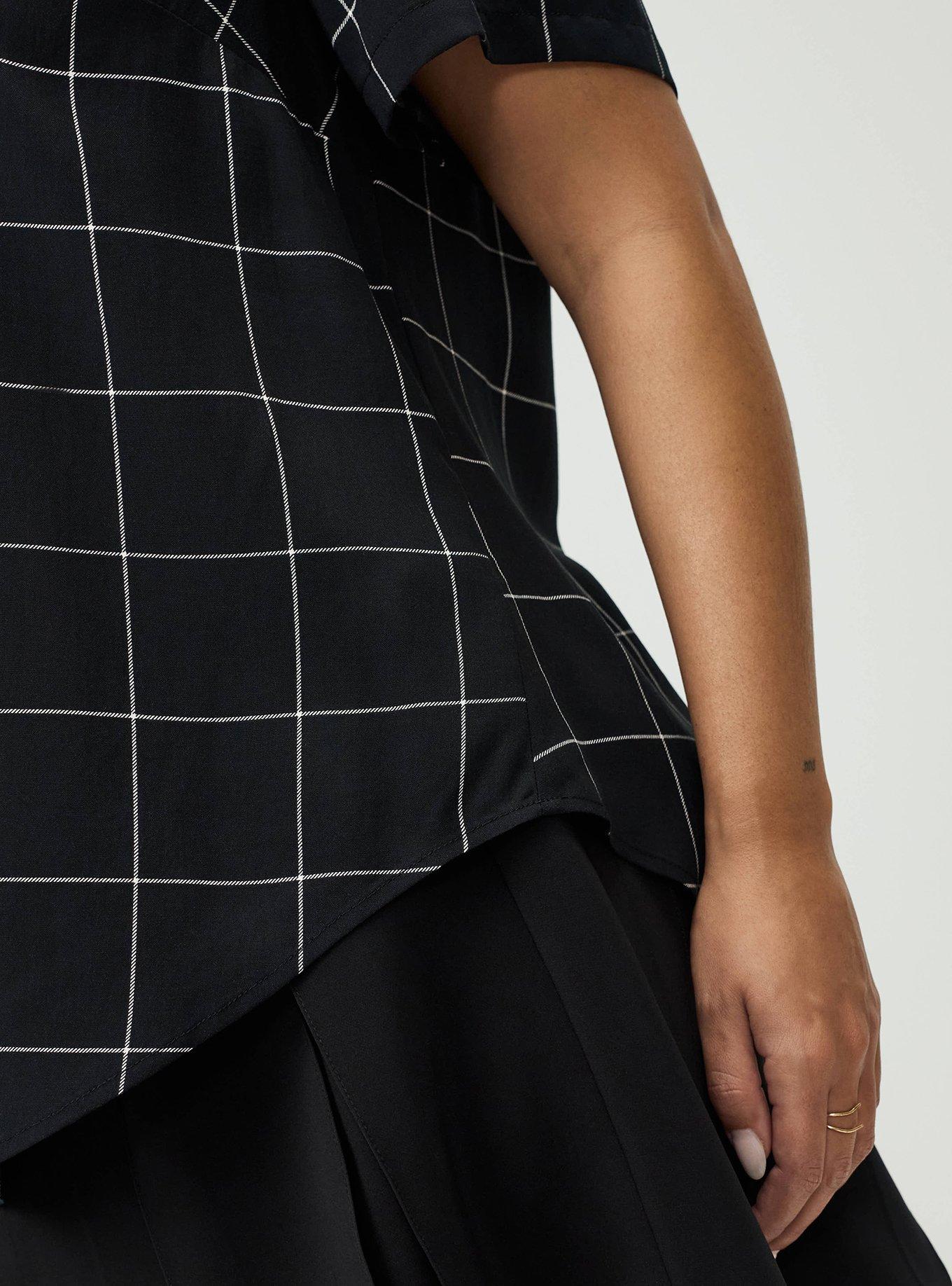Harper Challis Short Sleeve Blouse, THIN PANE PLAID BLACK, alternate