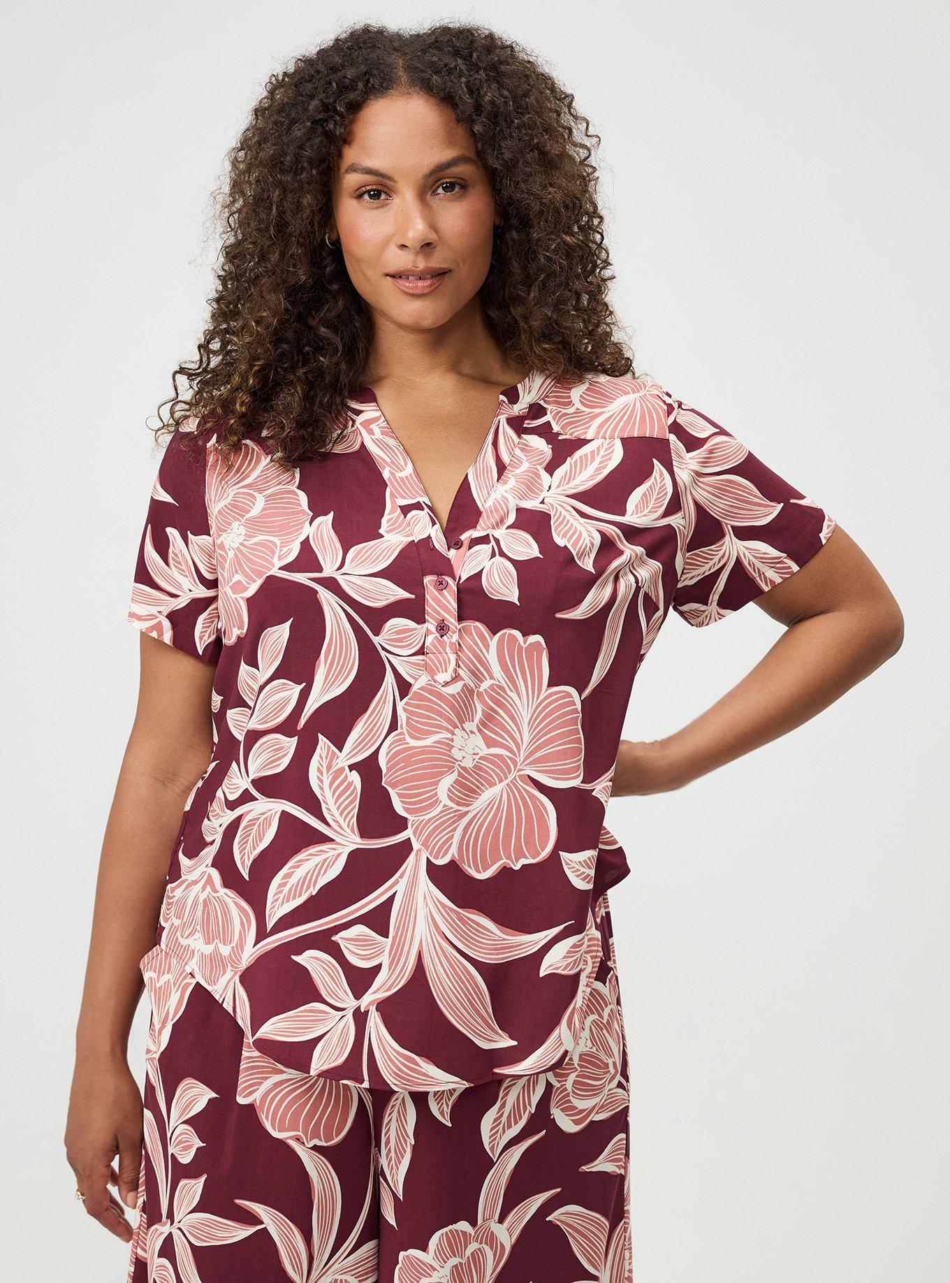 Harper Challis Short Sleeve Blouse, NOVA FLORAL PLUM, hi-res