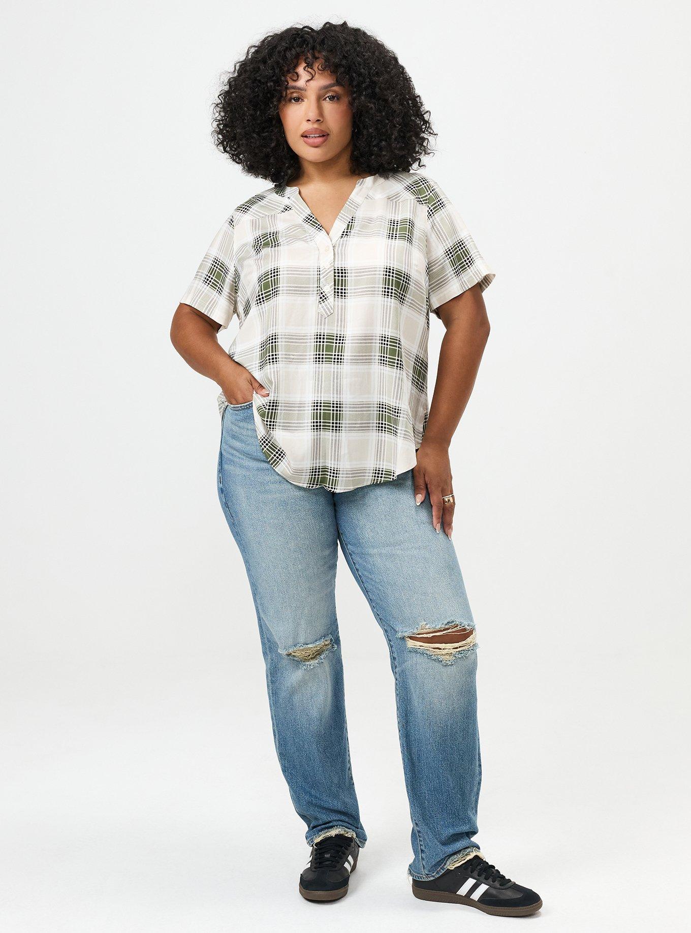 Harper Challis Short Sleeve Blouse, AMELIA PLAID GREEN, alternate