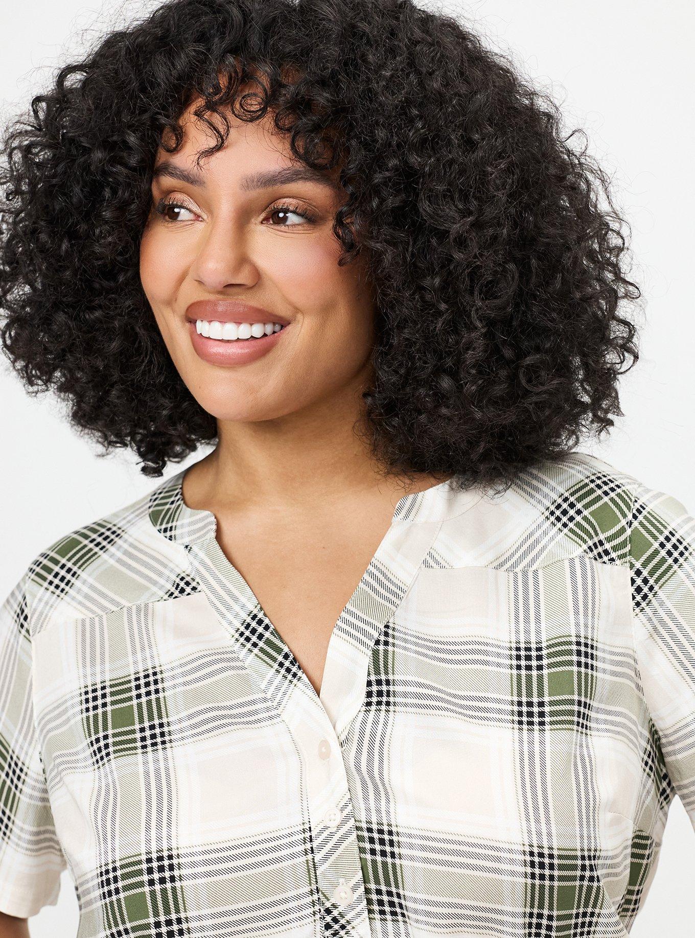 Harper Challis Short Sleeve Blouse, AMELIA PLAID GREEN, alternate