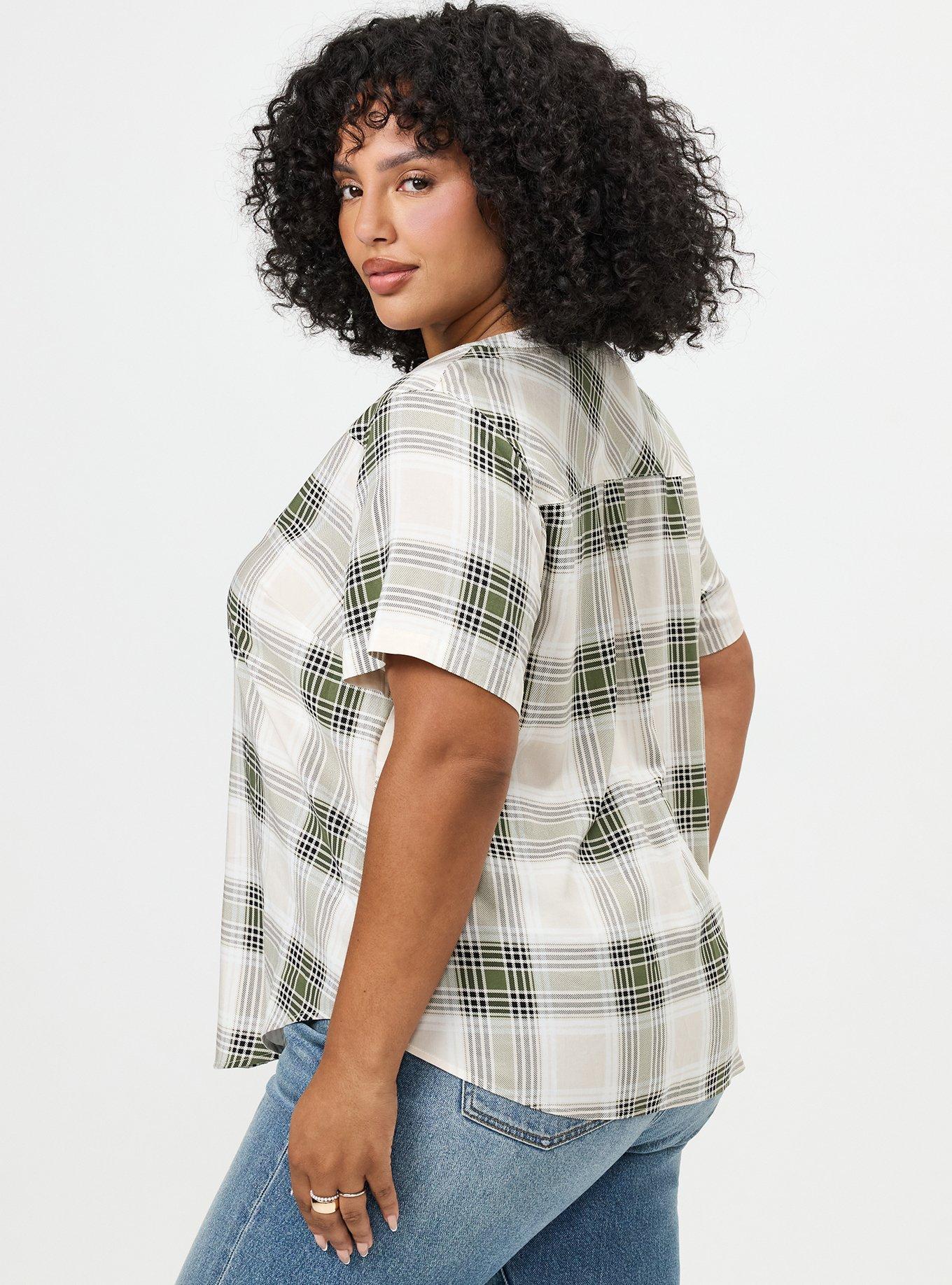 Harper Challis Short Sleeve Blouse, AMELIA PLAID GREEN, alternate