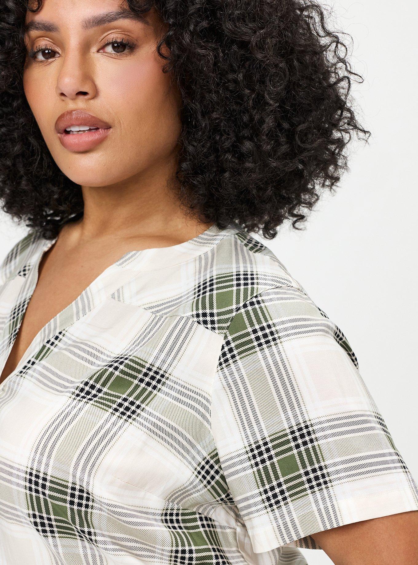 Harper Challis Short Sleeve Blouse, AMELIA PLAID GREEN, alternate