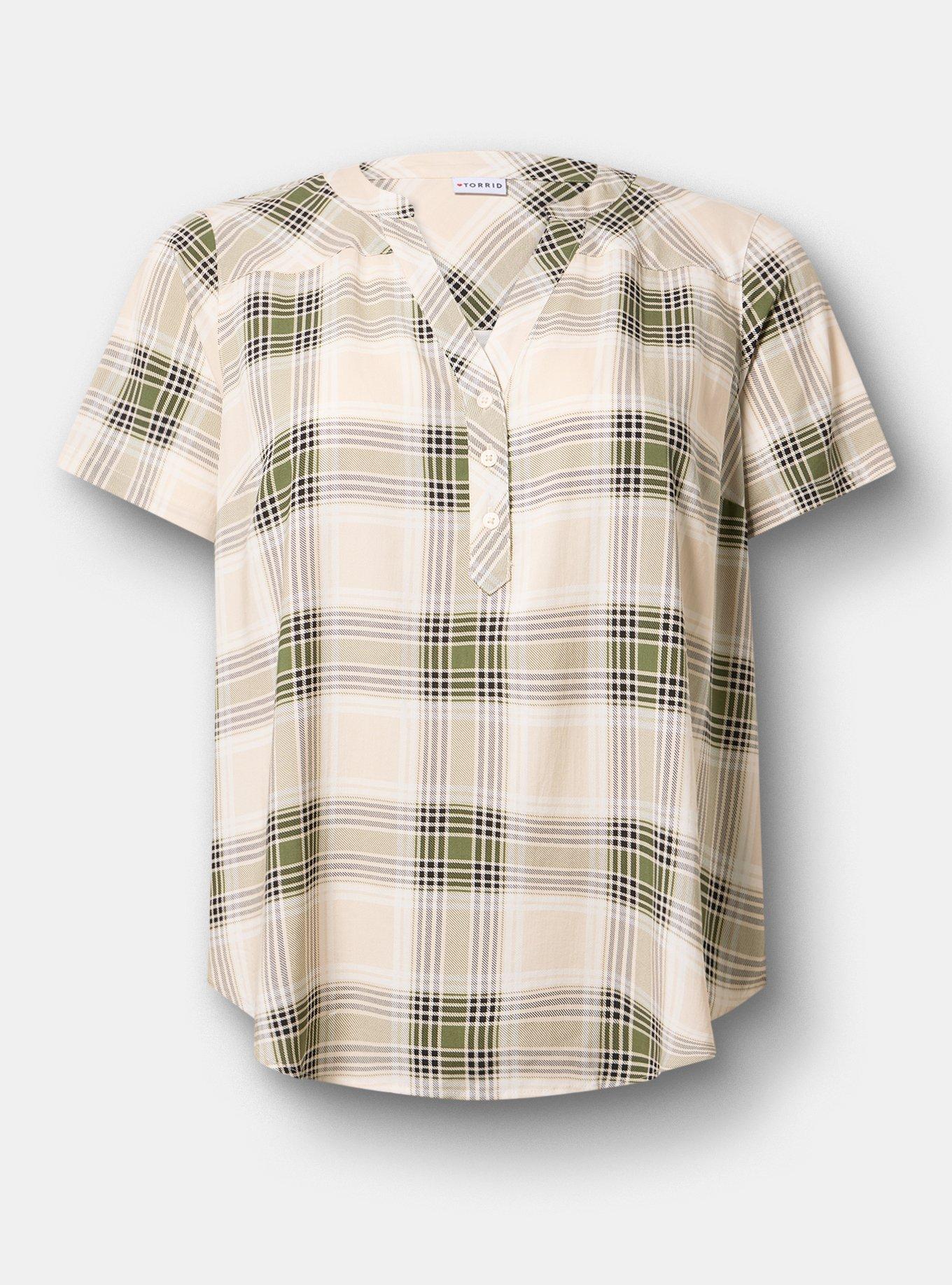 Harper Challis Short Sleeve Blouse, AMELIA PLAID GREEN, hi-res