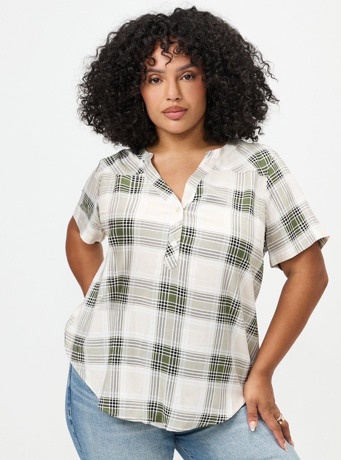 Harper Challis Short Sleeve Blouse, AMELIA PLAID GREEN, hi-res
